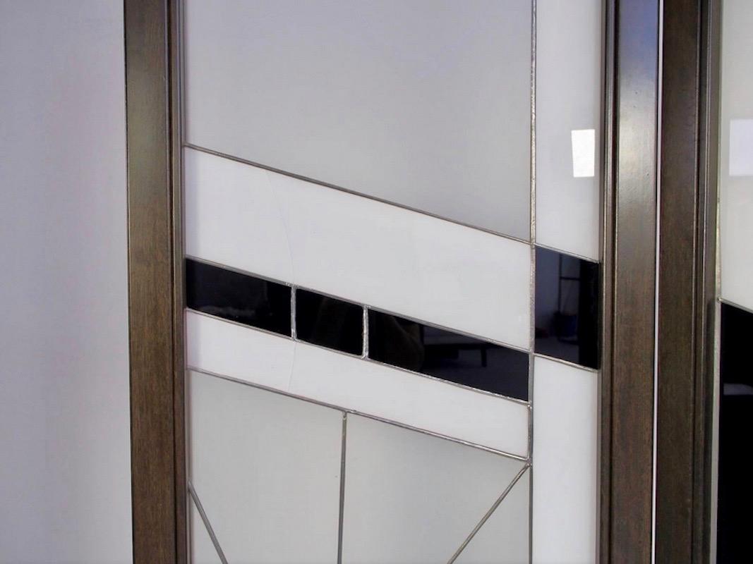 Art Deco Style Wood and Leaded Glass Folding Screen For Sale 2