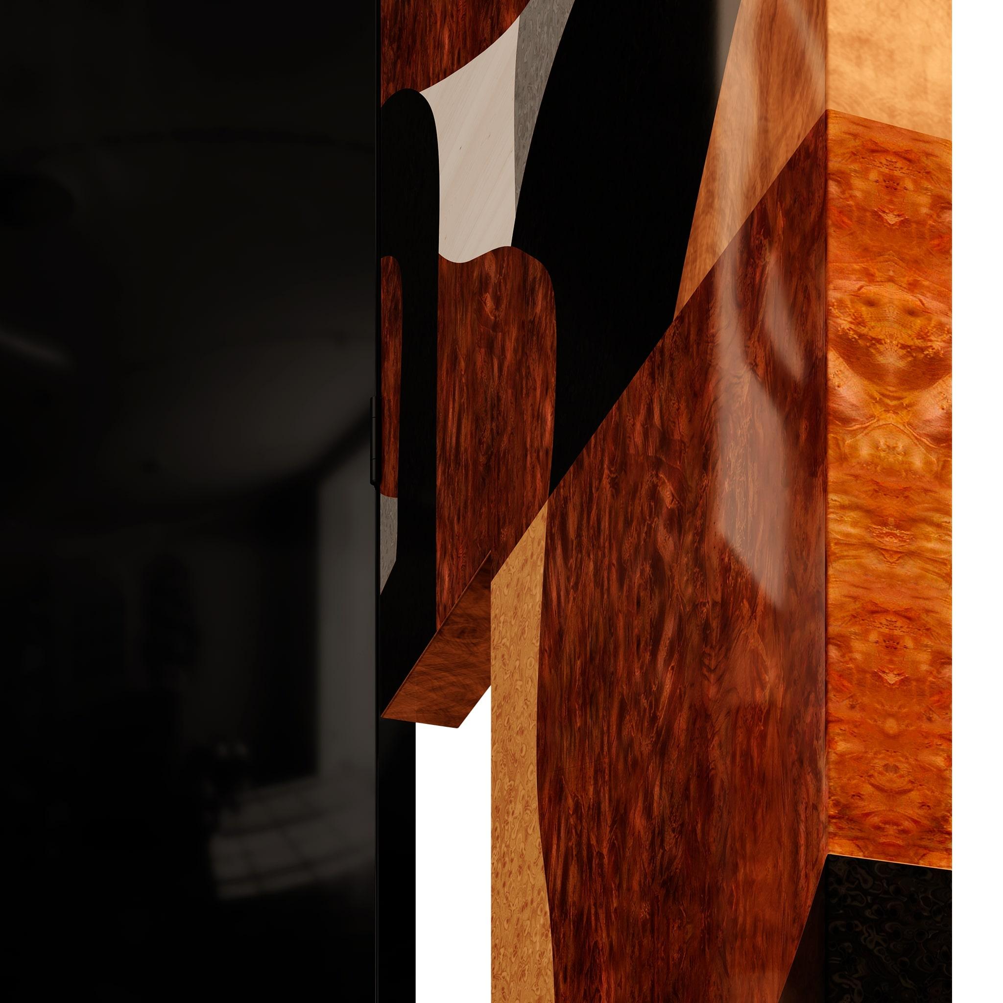 Portoghese Divisorio in legno in stile Art Deco in noce, acero e lacca Schermi asimmetrici in vendita