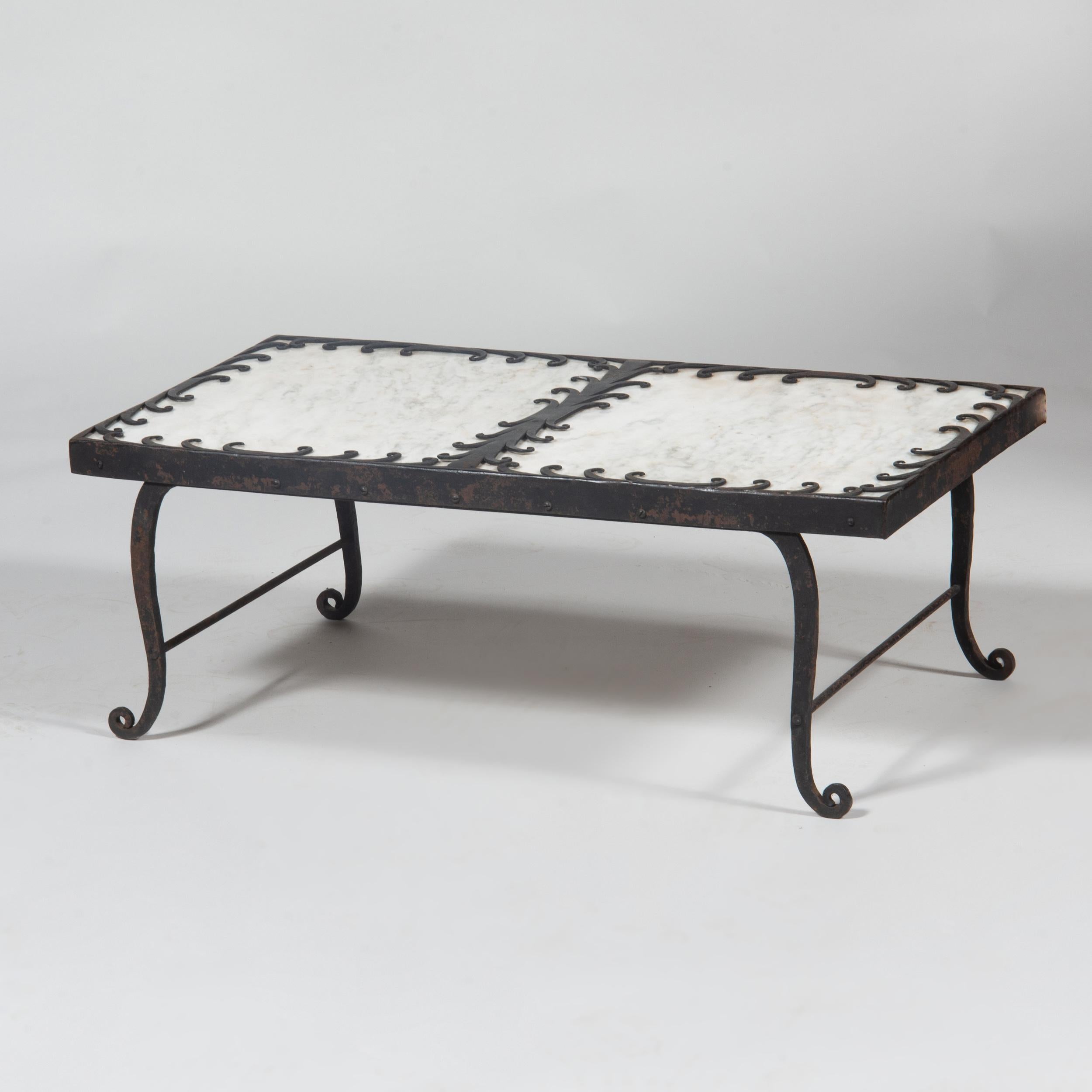 Art Deco Style Wrought Iron and Marble Coffee Table 7