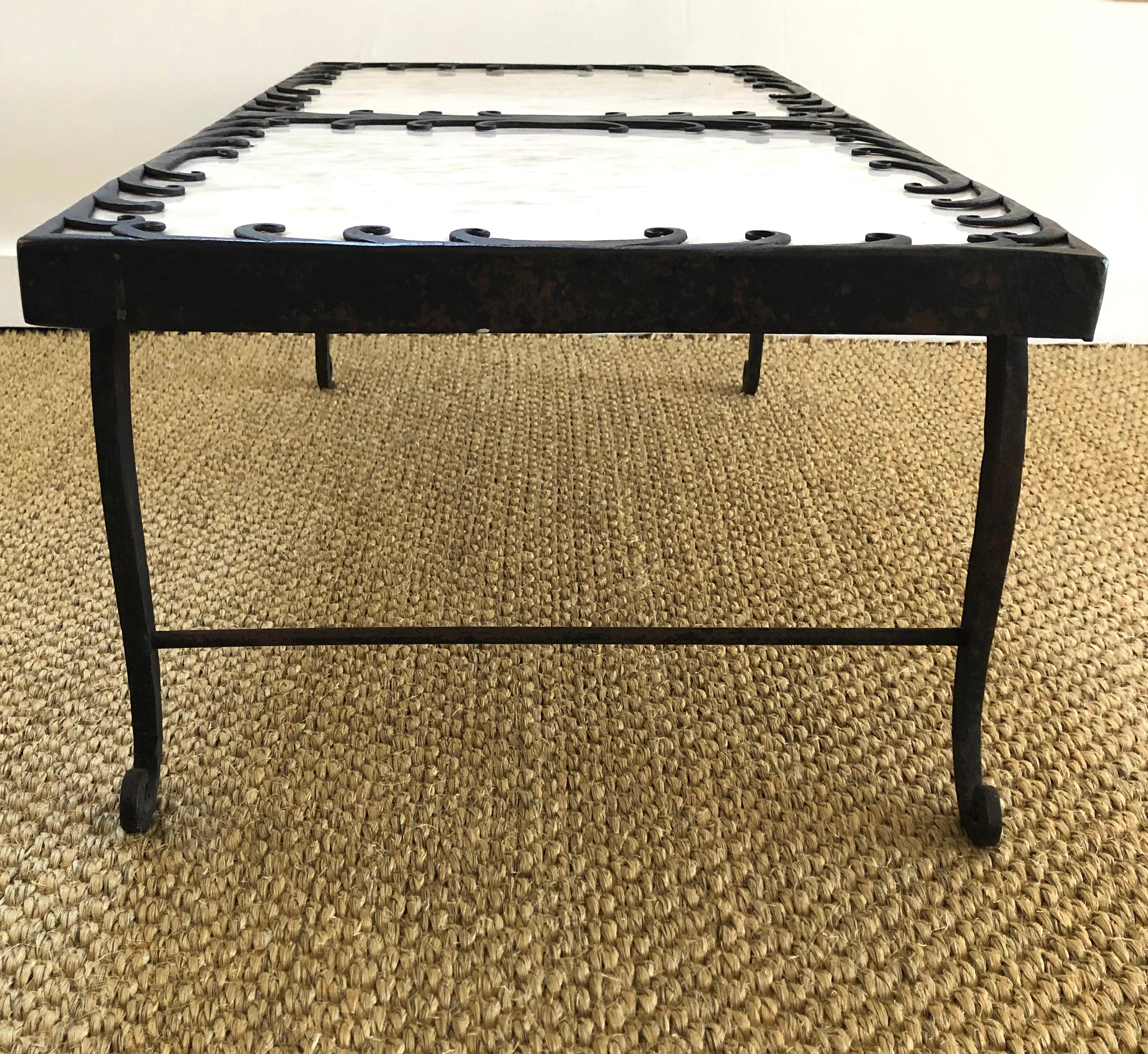 Art Deco Style Wrought Iron and Marble Coffee Table In Good Condition In Essex, MA