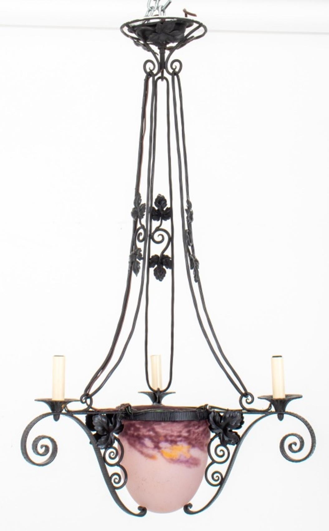 Art Deco Style Wrought Iron Hall Lantern For Sale 1