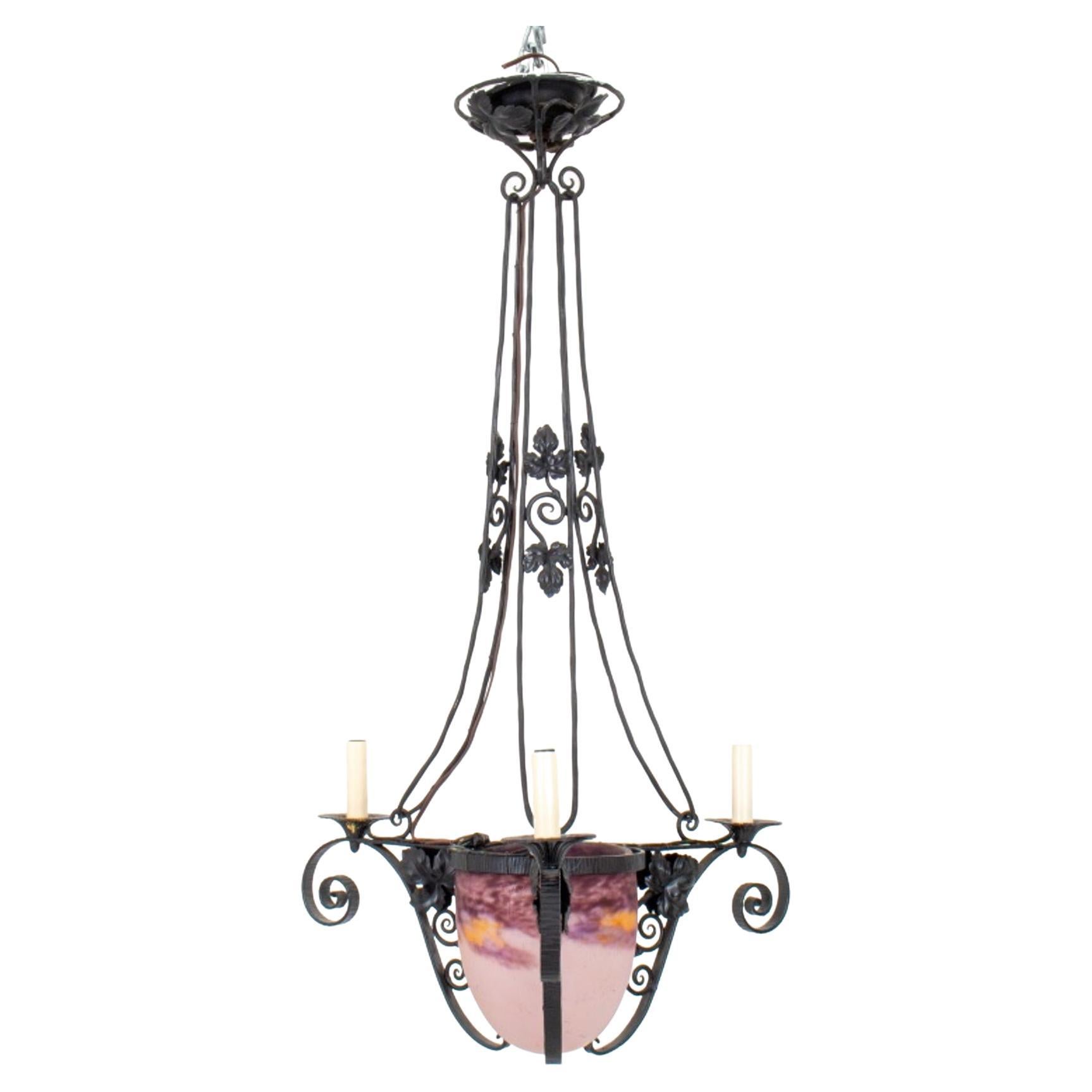 Art Deco Style Wrought Iron Hall Lantern For Sale