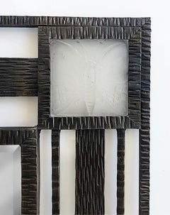 Art Deco Style Wrought Iron Mirror with Etched Butterfly Panels