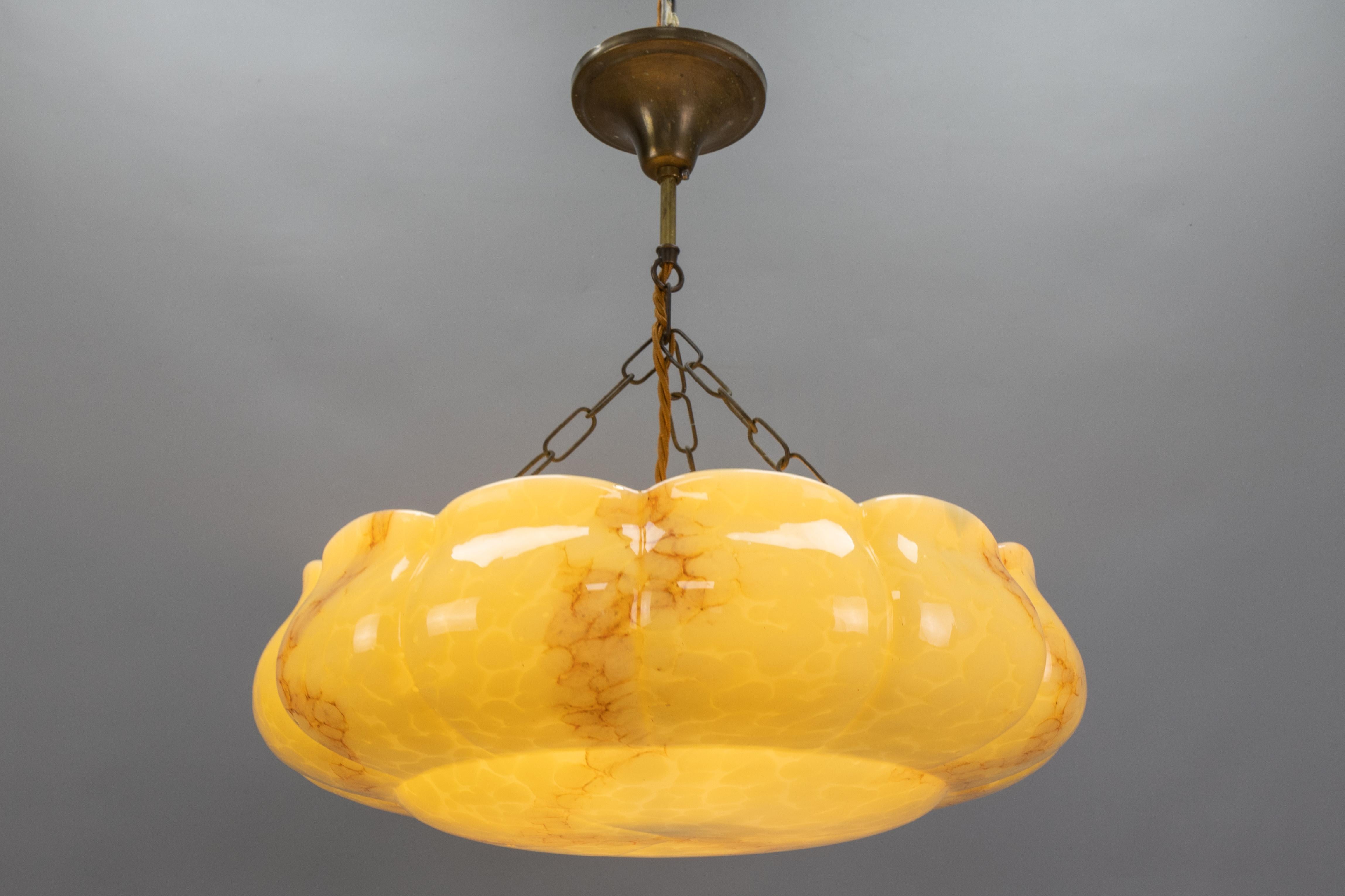 Art Deco Style Yellow and Beige Marbled Glass Pendant Light, Germany, 1950s For Sale 9