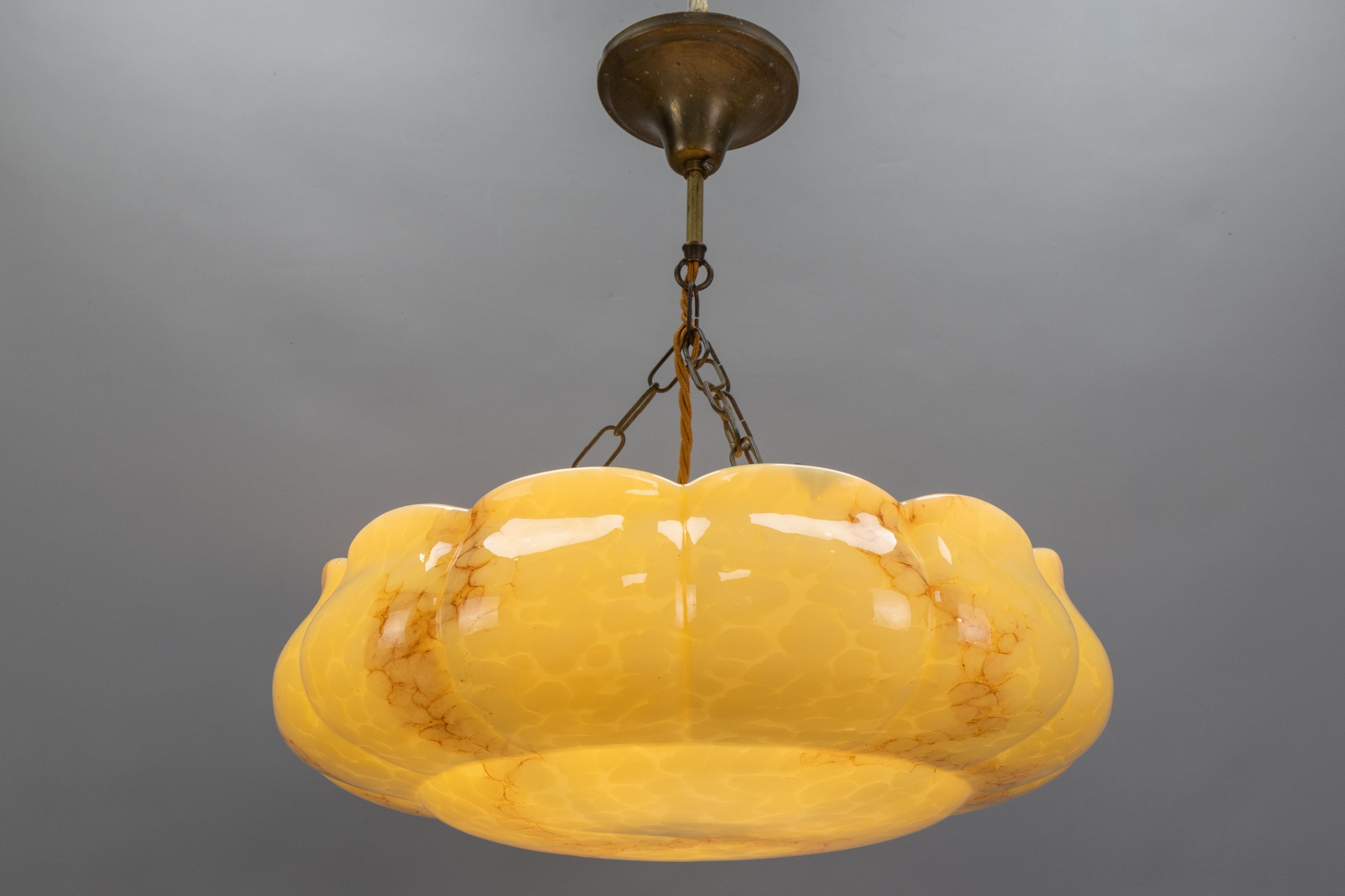 Art Deco Style Yellow and Beige Marbled Glass Pendant Light, Germany, 1950s For Sale 10