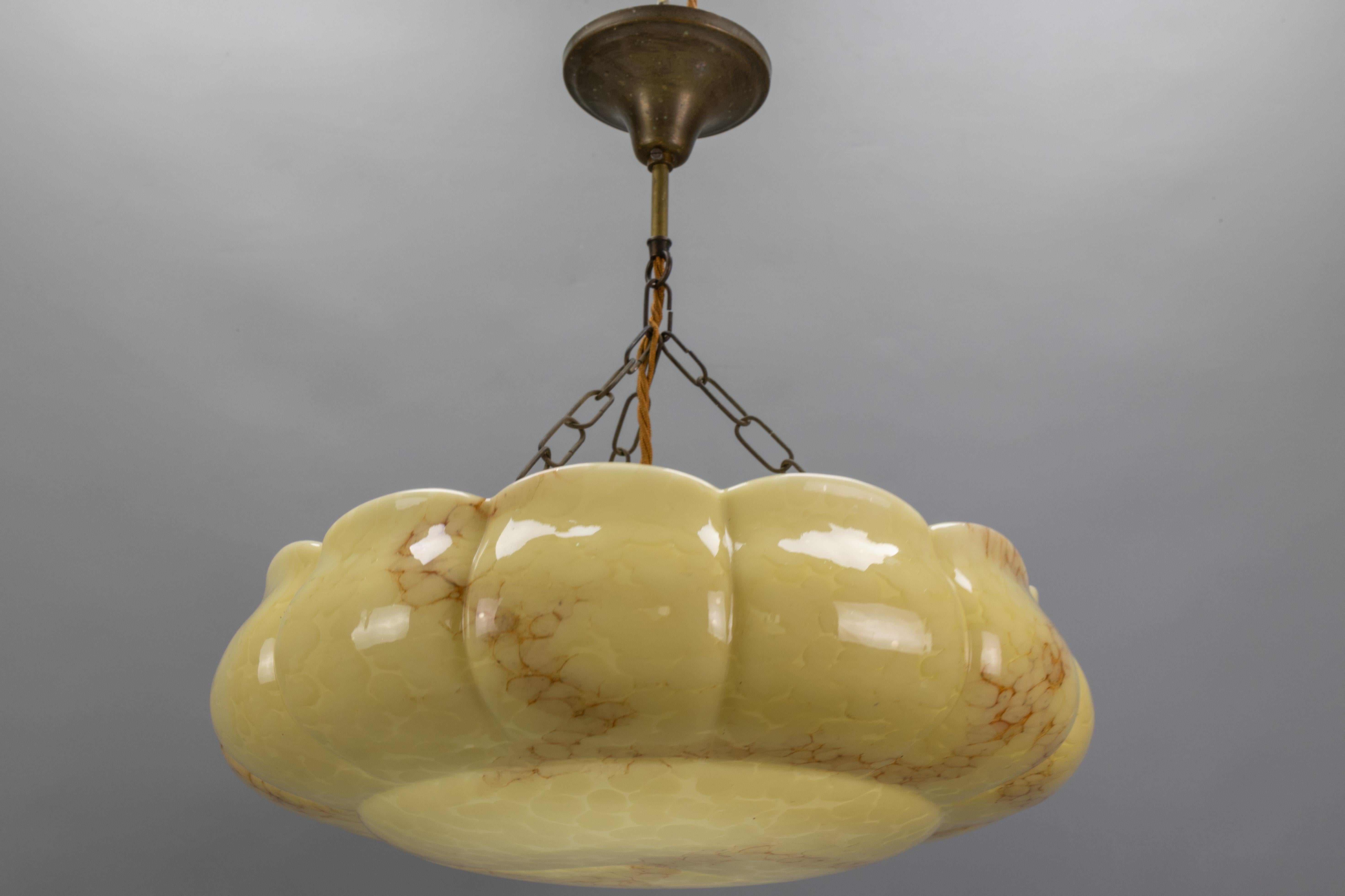 Art Deco Style Yellow and Beige Marbled Glass Pendant Light, Germany, 1950s For Sale 11