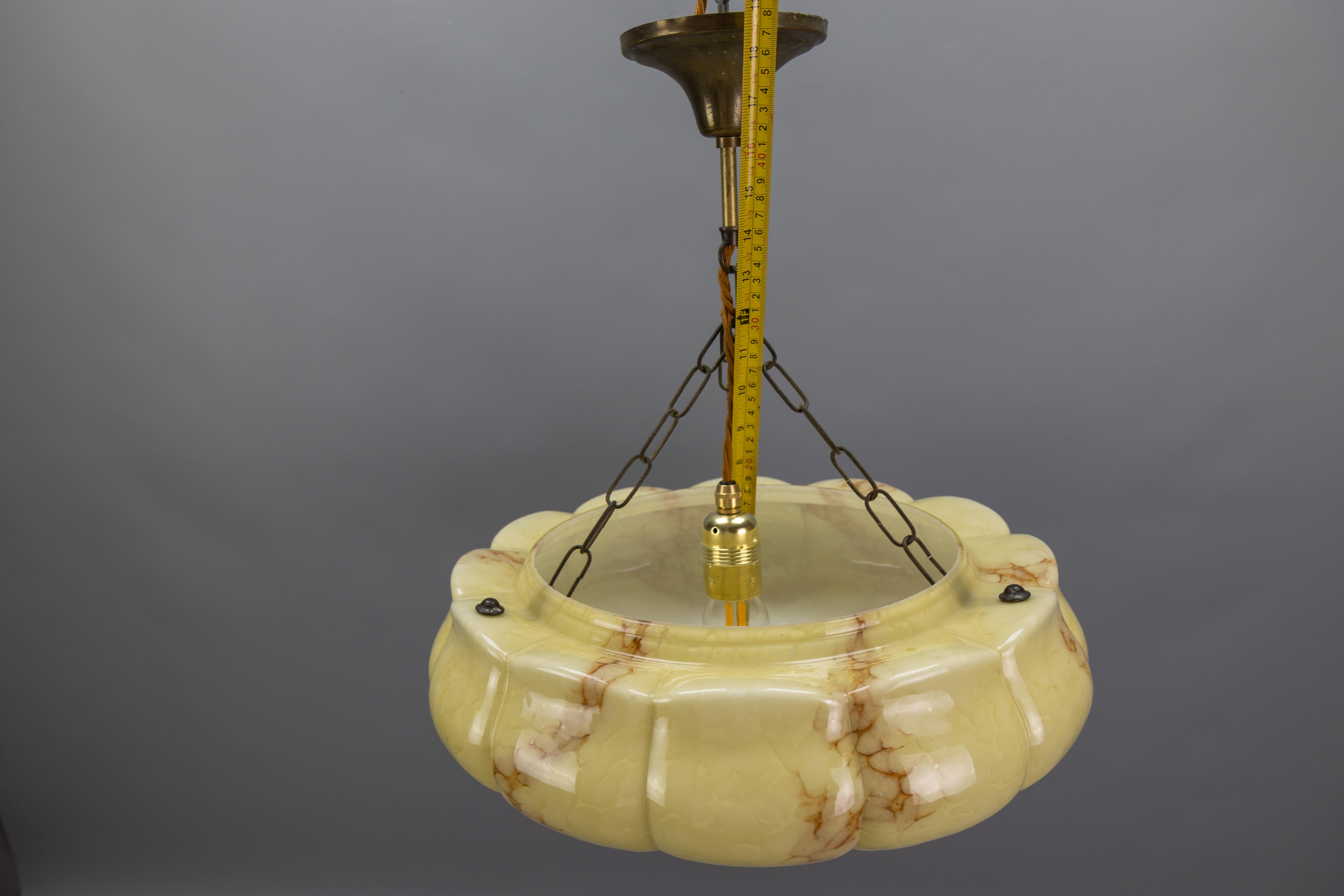 Art Deco Style Yellow and Beige Marbled Glass Pendant Light, Germany, 1950s For Sale 12
