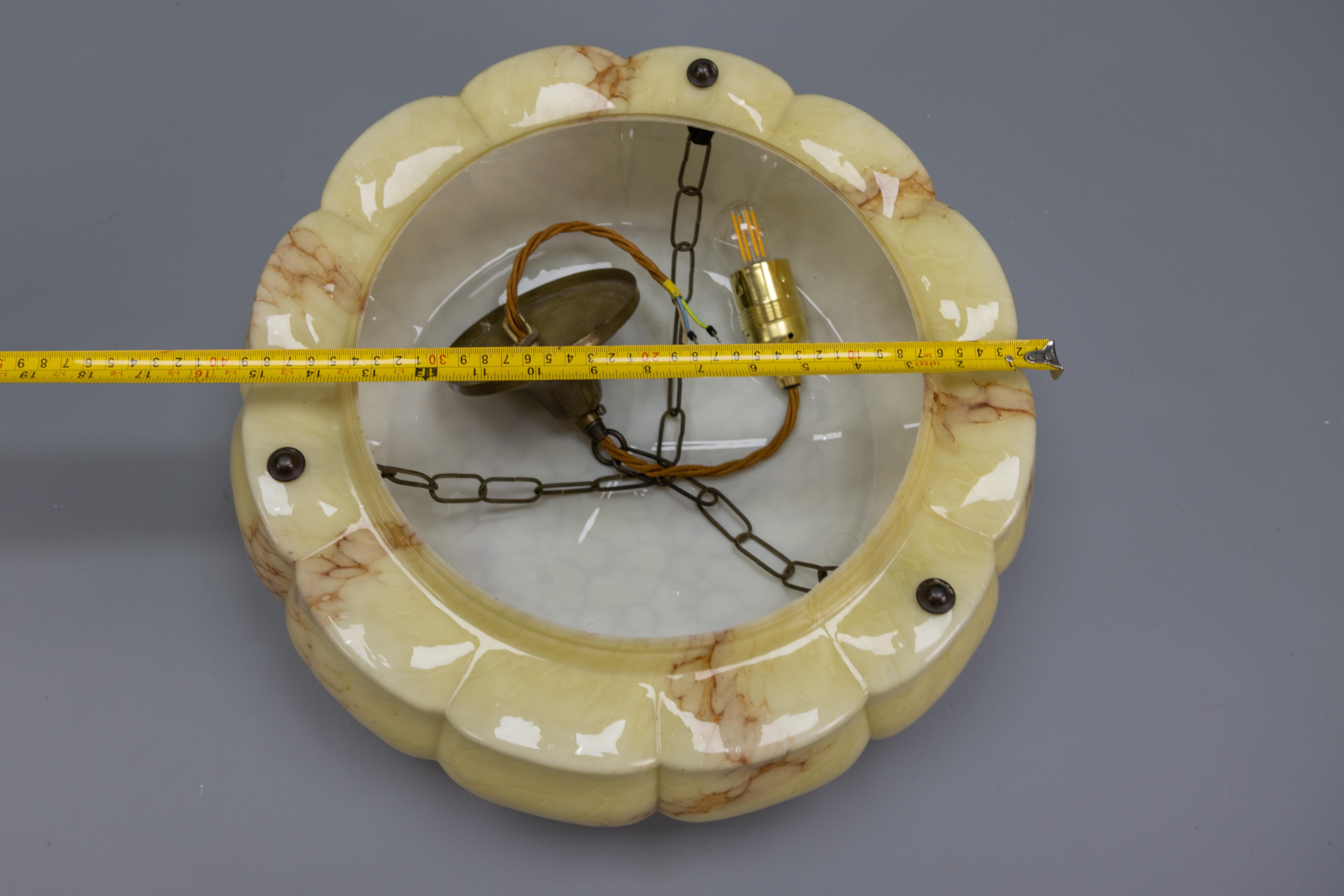 Art Deco Style Yellow and Beige Marbled Glass Pendant Light, Germany, 1950s For Sale 13