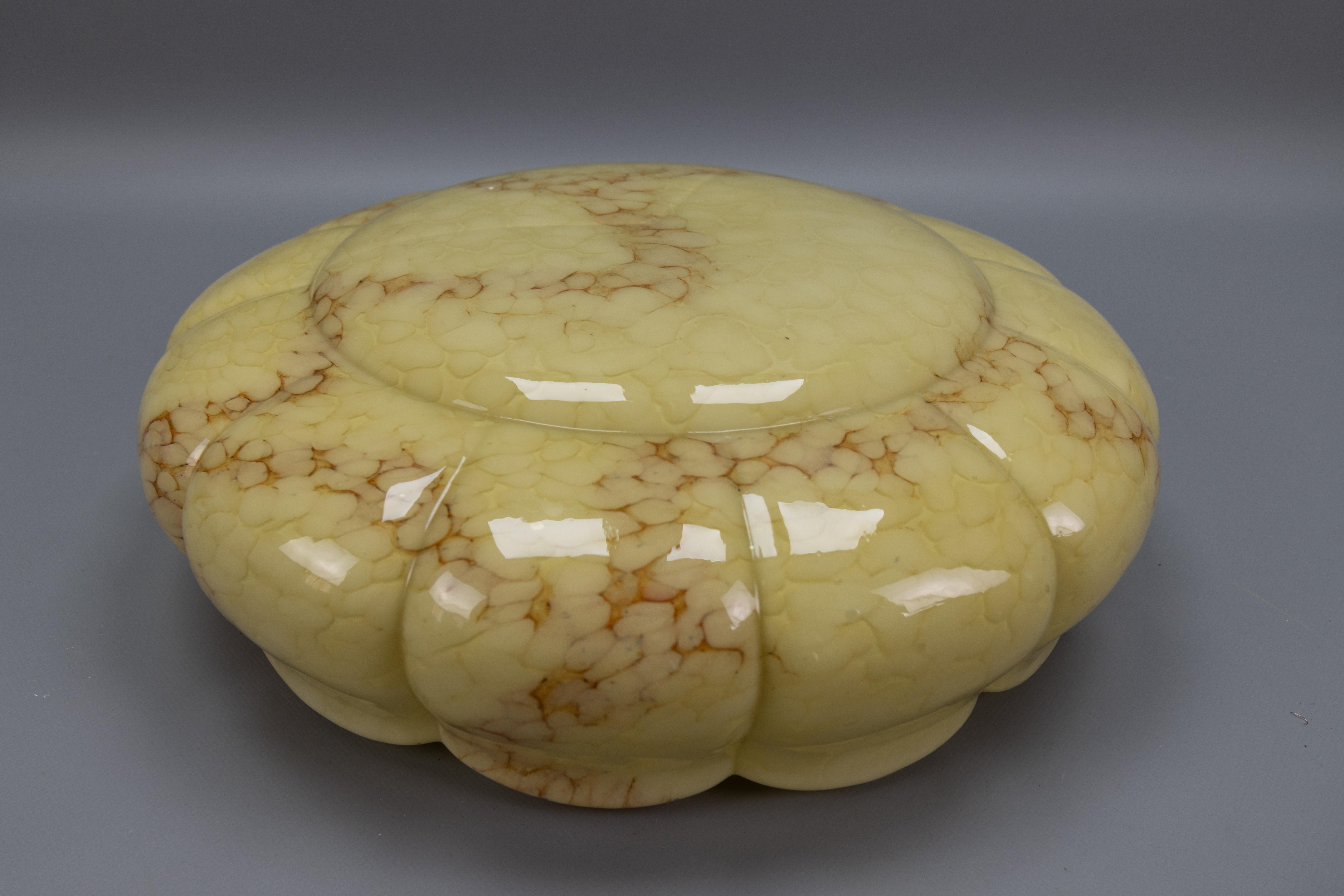 Art Deco Style Yellow and Beige Marbled Glass Pendant Light, Germany, 1950s For Sale 14