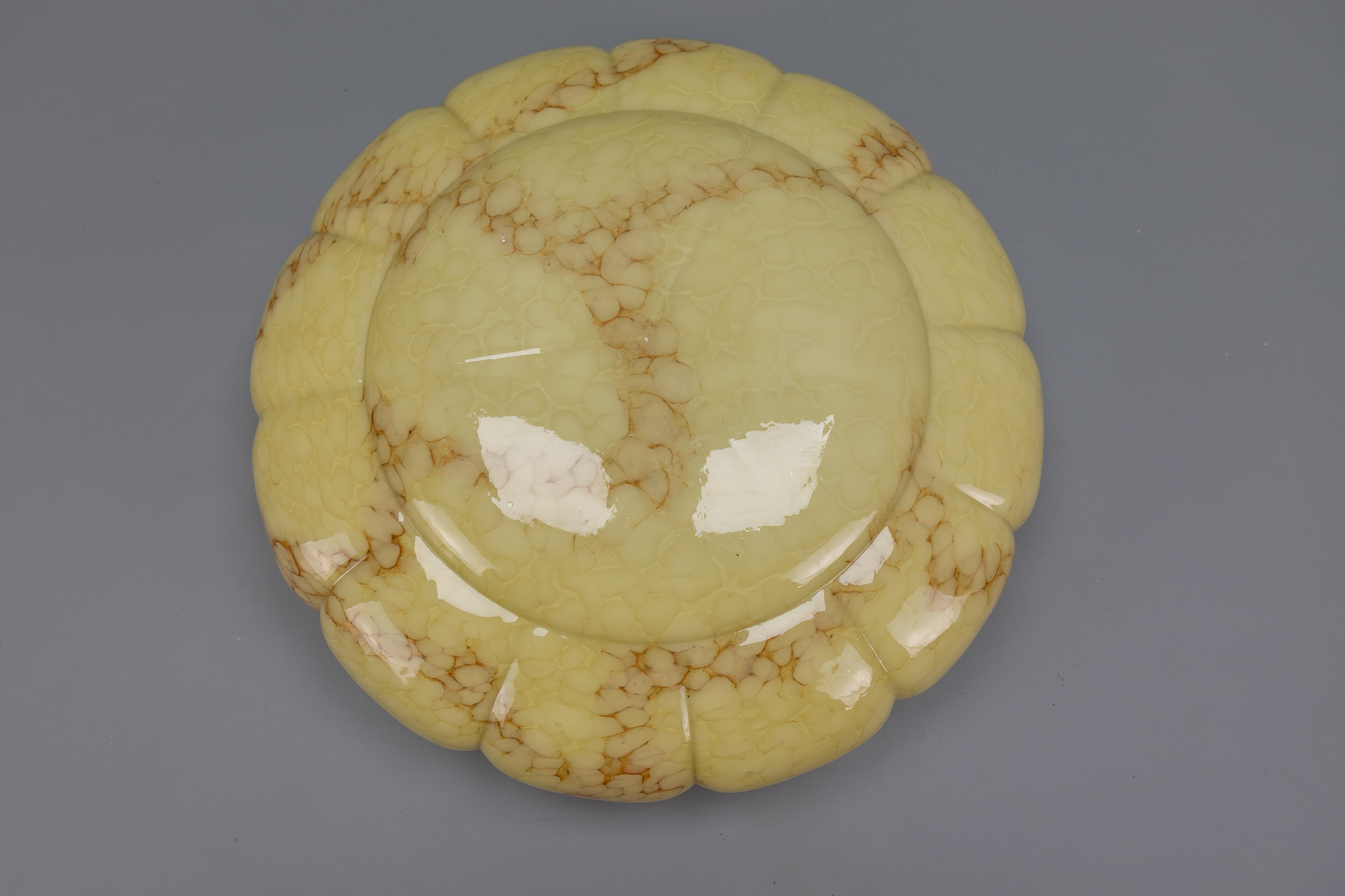 Art Deco Style Yellow and Beige Marbled Glass Pendant Light, Germany, 1950s For Sale 15