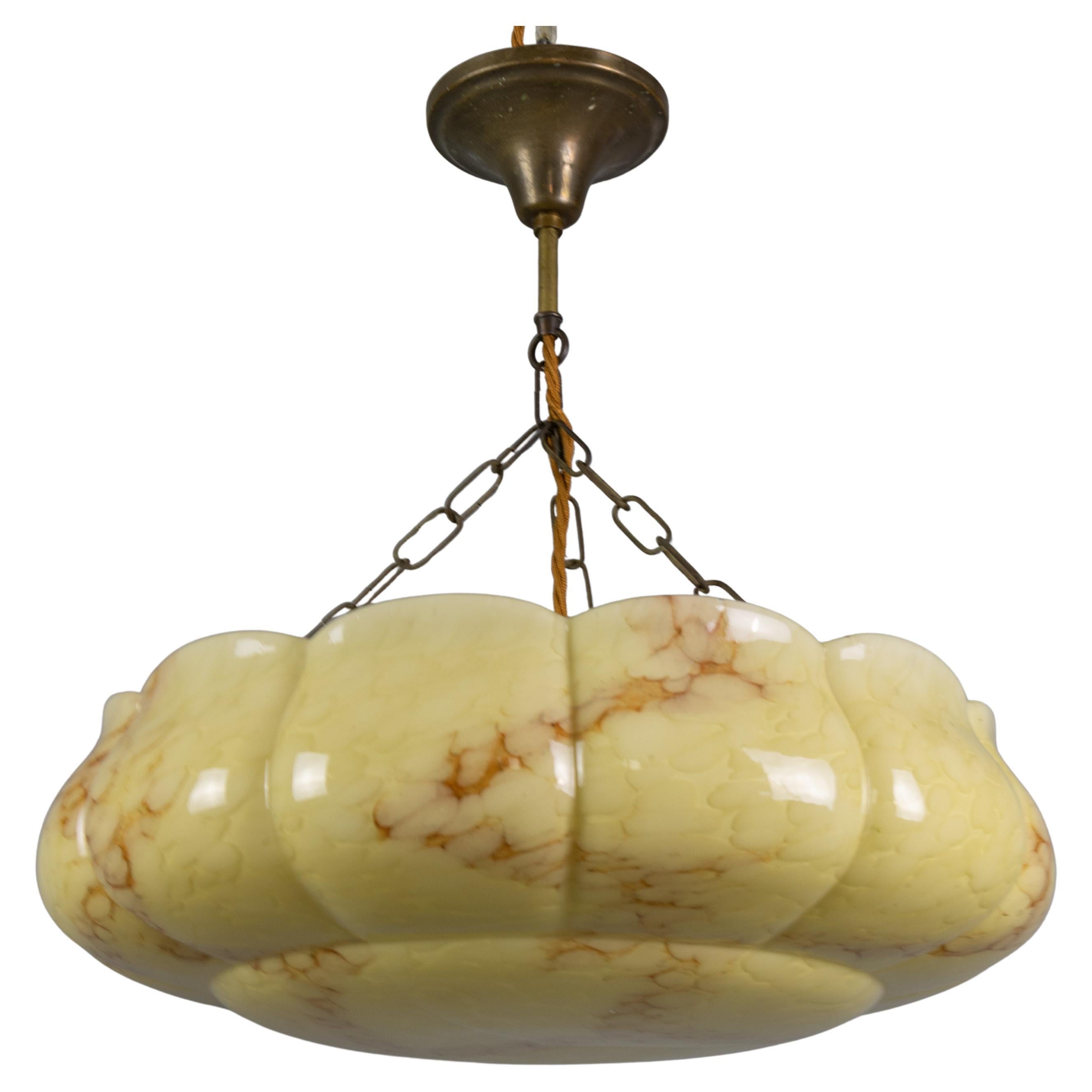 Art Deco Style Yellow and Beige Marbled Glass Pendant Light, Germany, 1950s