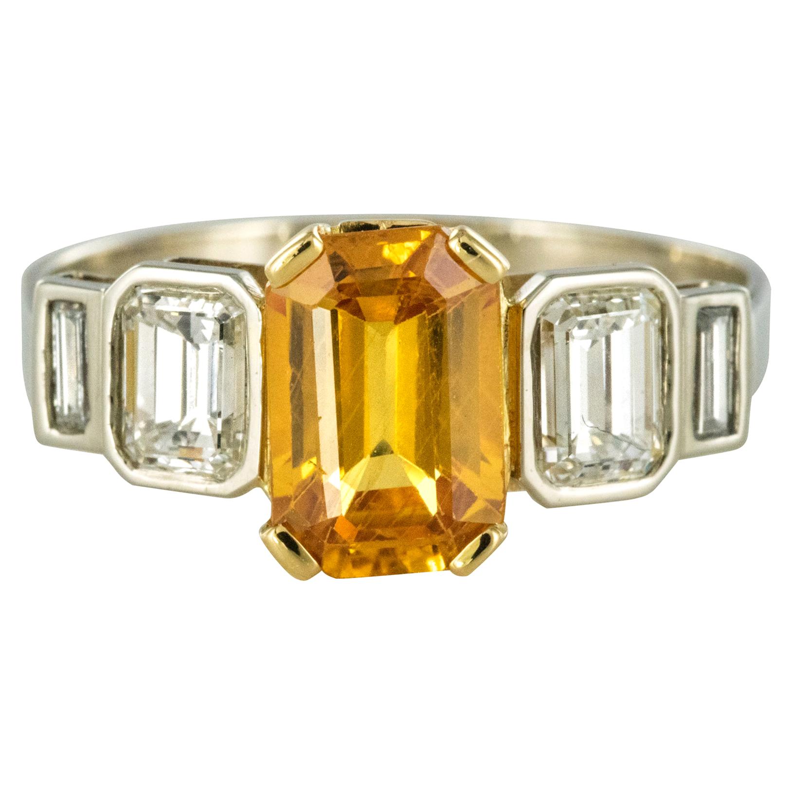 Art Deco Style Yellow Ceylon Sapphire Diamonds Ring