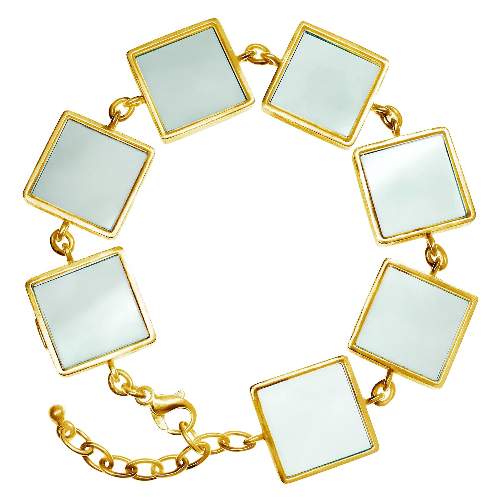 Art Deco Style Yellow Gold Link Bracelet with Green Quartzes