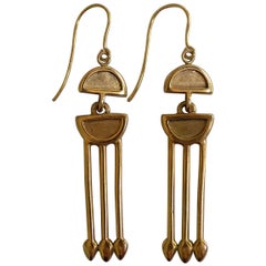 Vintage Art Deco Style Yellow Gold Long Drop Earrings