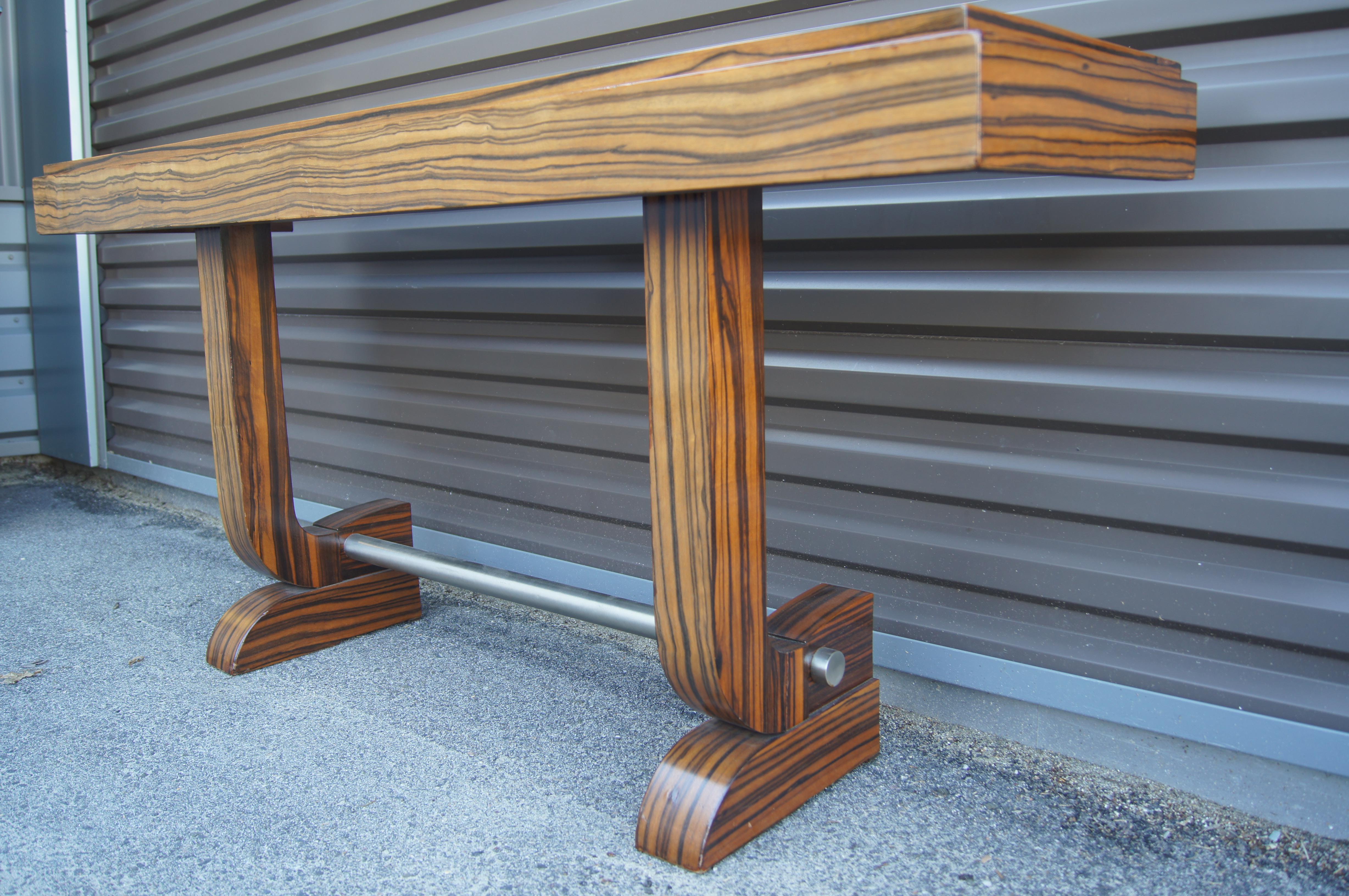 20th Century Art Deco–Style Zebrawood Console Table For Sale