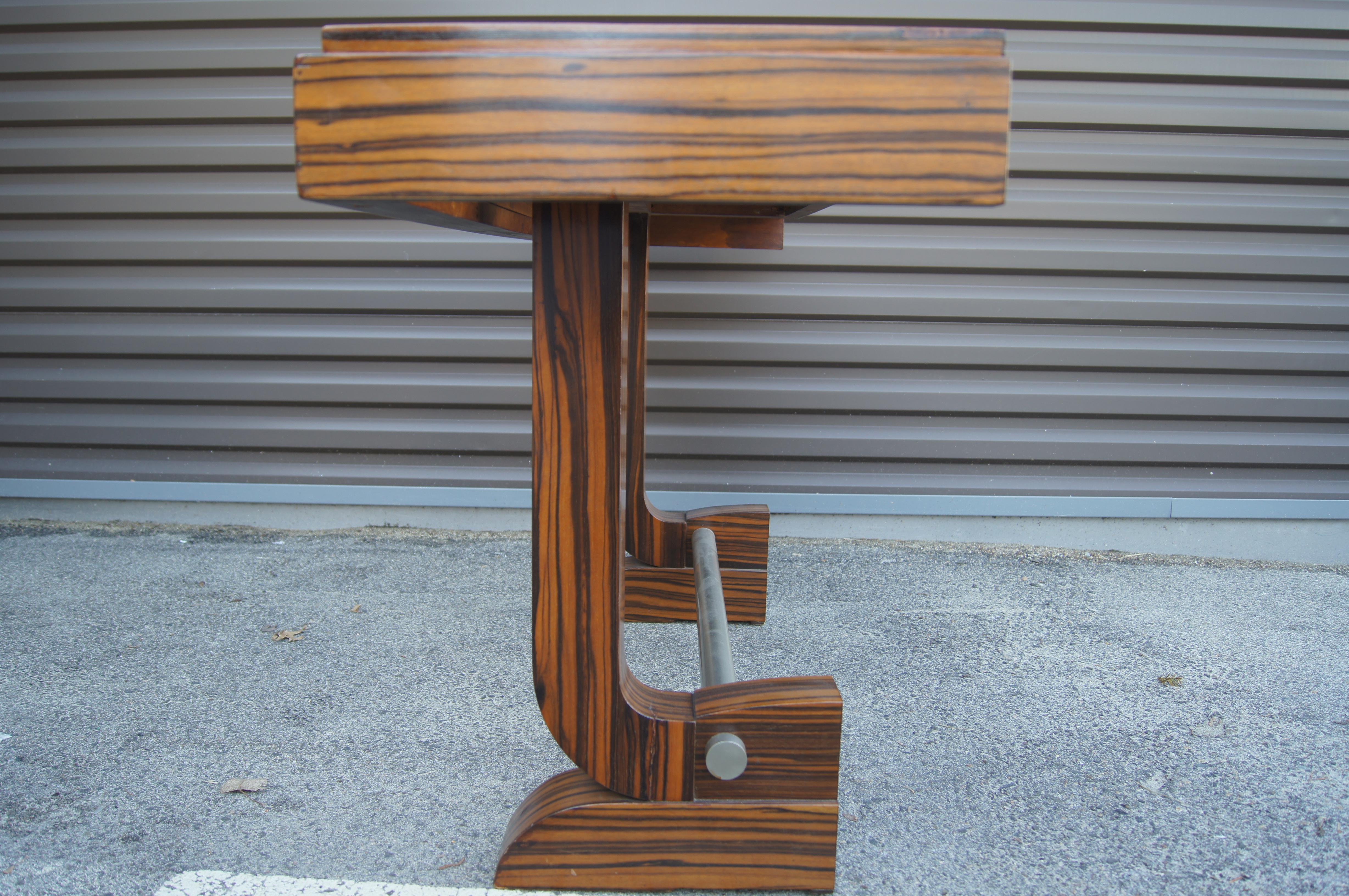 Aluminum Art Deco–Style Zebrawood Console Table For Sale