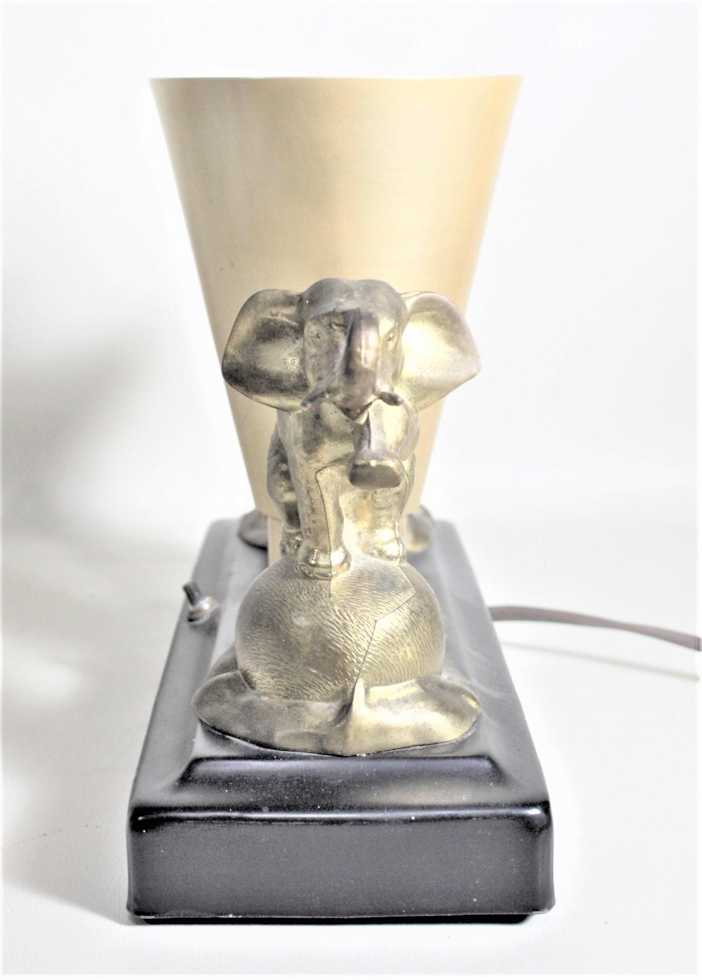 American Art Deco Styled Accent or Television Lamp with Cast Gilt Figural Elephants For Sale