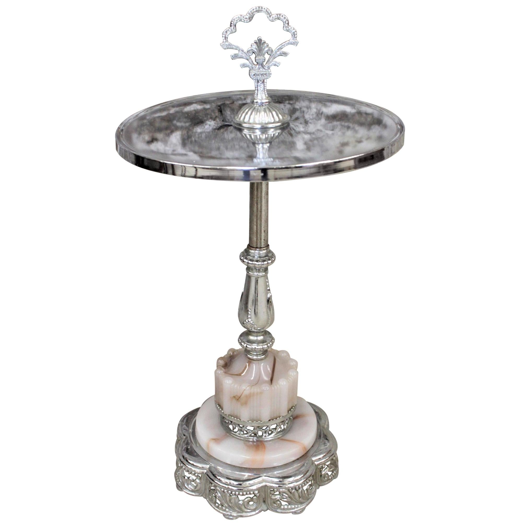 Art Deco Styled Chrome and Swirled Glass Smoker's Stand or Accent Table