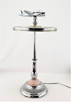 Art Deco Styled Chrome Lighted Airplane Smoker's Ashtray Stand or Accent Table