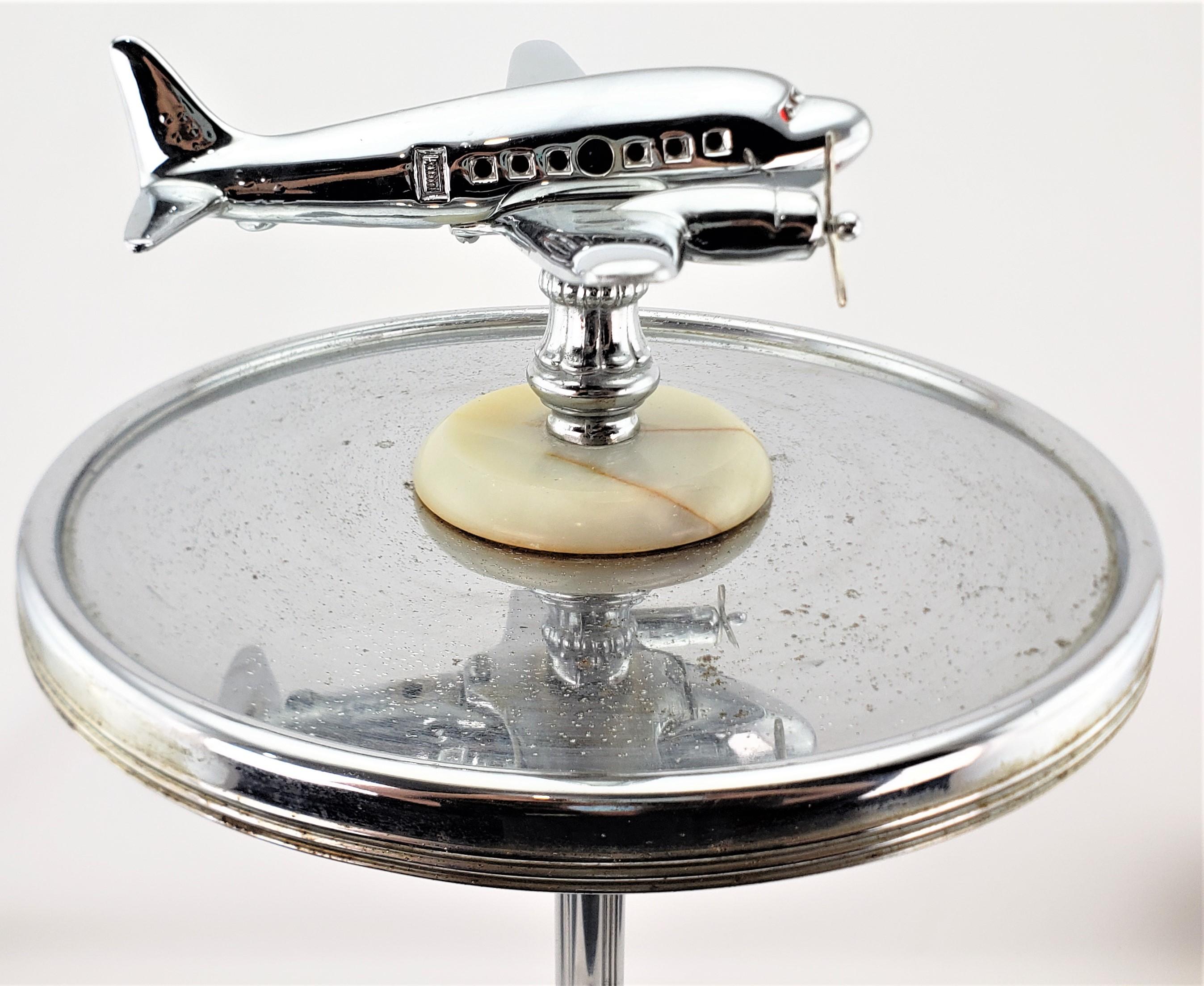 Cast Art Deco Styled Chrome Lighted Airplane Smoker's Ashtray Stand or Accent Table For Sale