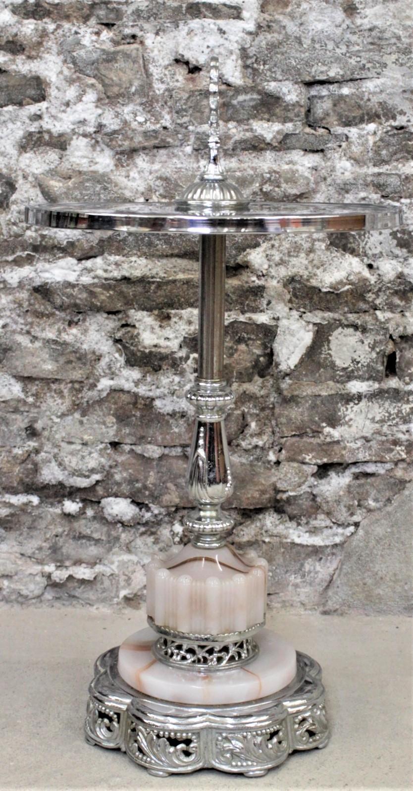 Cast Art Deco Styled Chrome and Swirled Glass Smoker's Stand or Accent Table For Sale