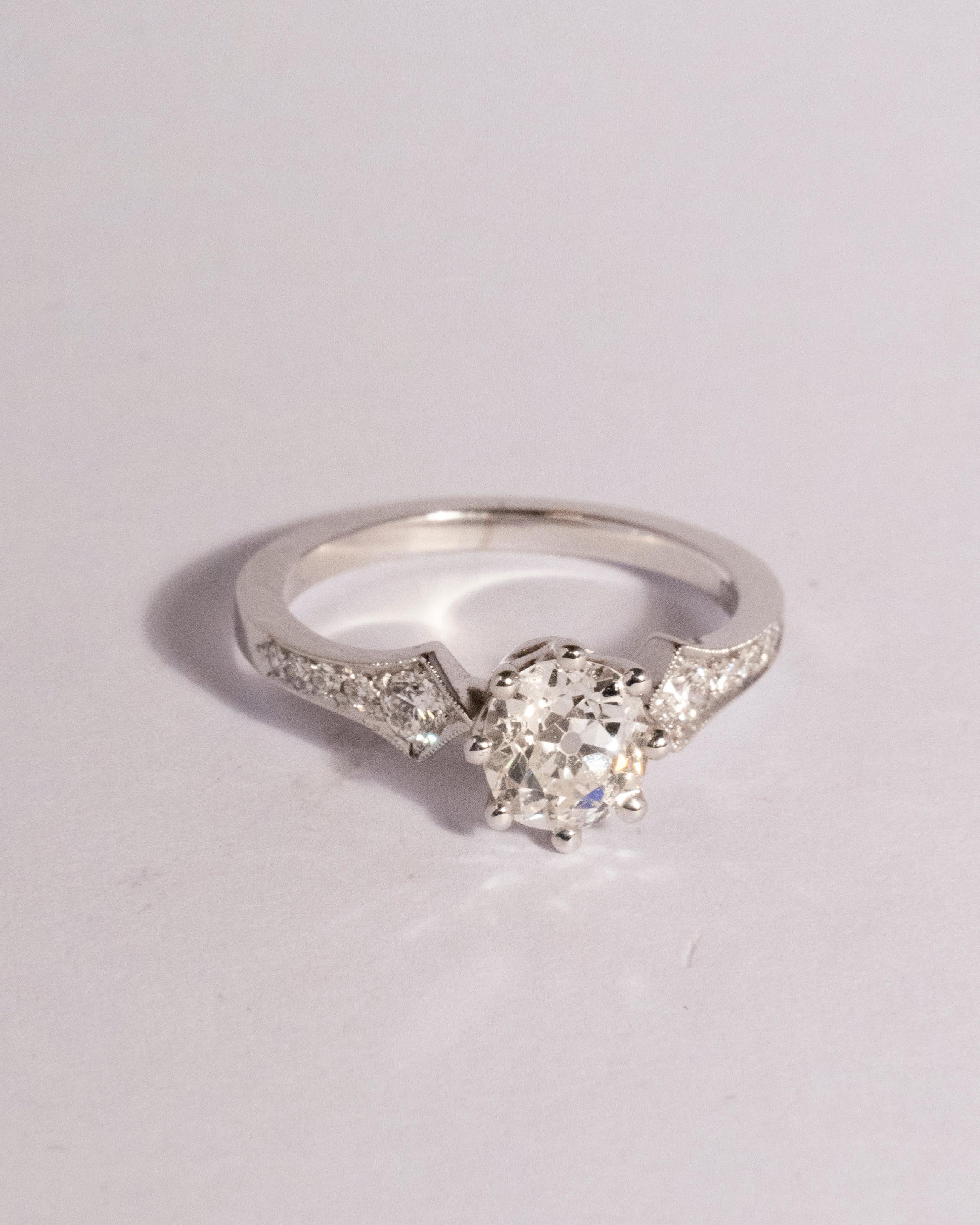 Art-Deco styled diamond ring ‘Diana’ with a  0.95ct Antique Diamond In New Condition For Sale In Stockholm, SE
