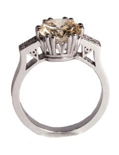 Art-Deco styled diamond ring ‘Vittoria’ with a 2ct Antique light yellow Diamond