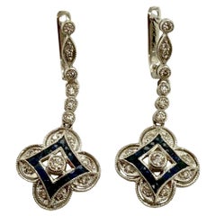 Diamant- und Saphir-Tropfenohrringe im Art-Deco-Stil