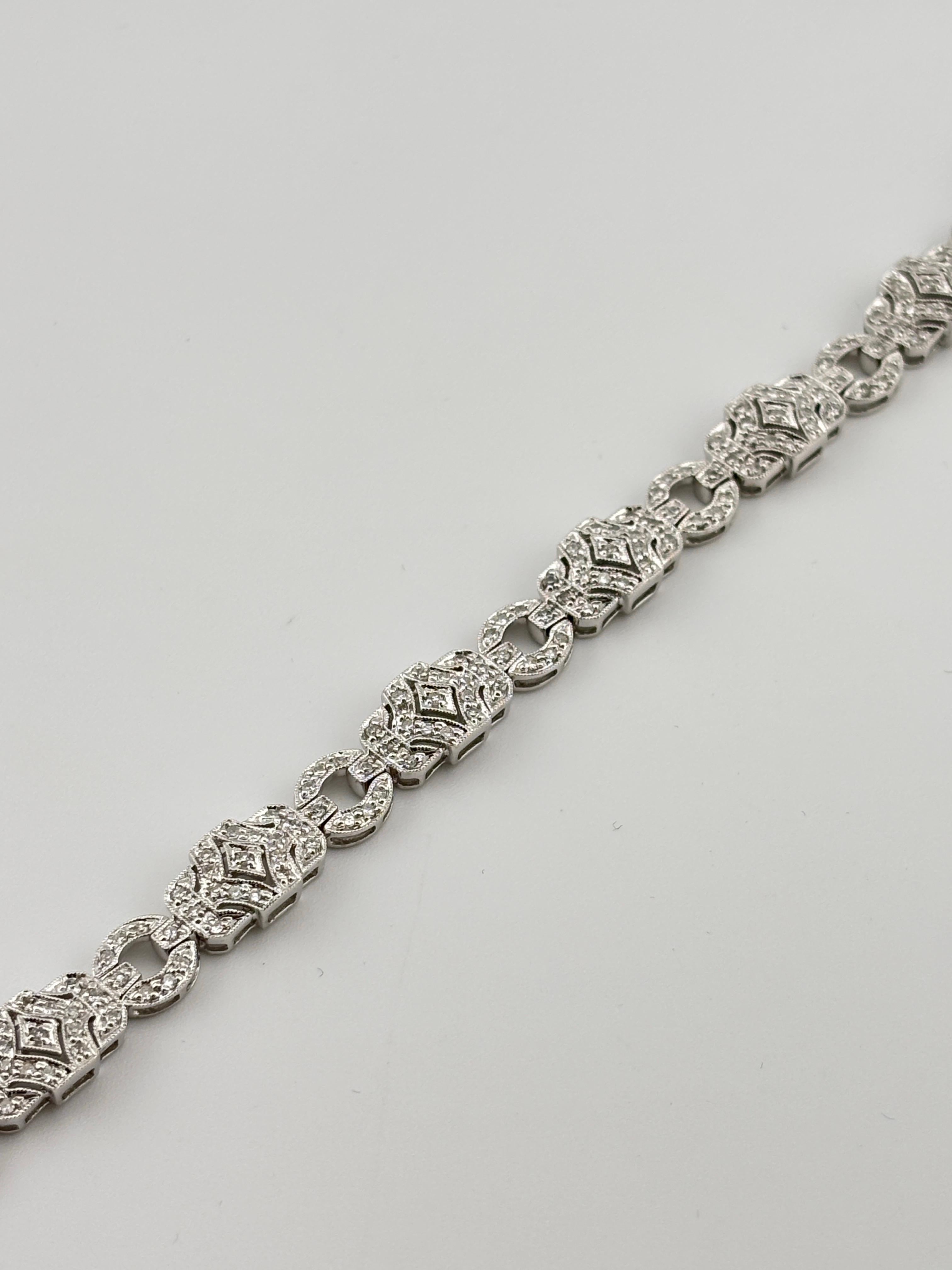 Art Deco Styled Natural Diamond Bracelet 14k White Gold For Sale 1