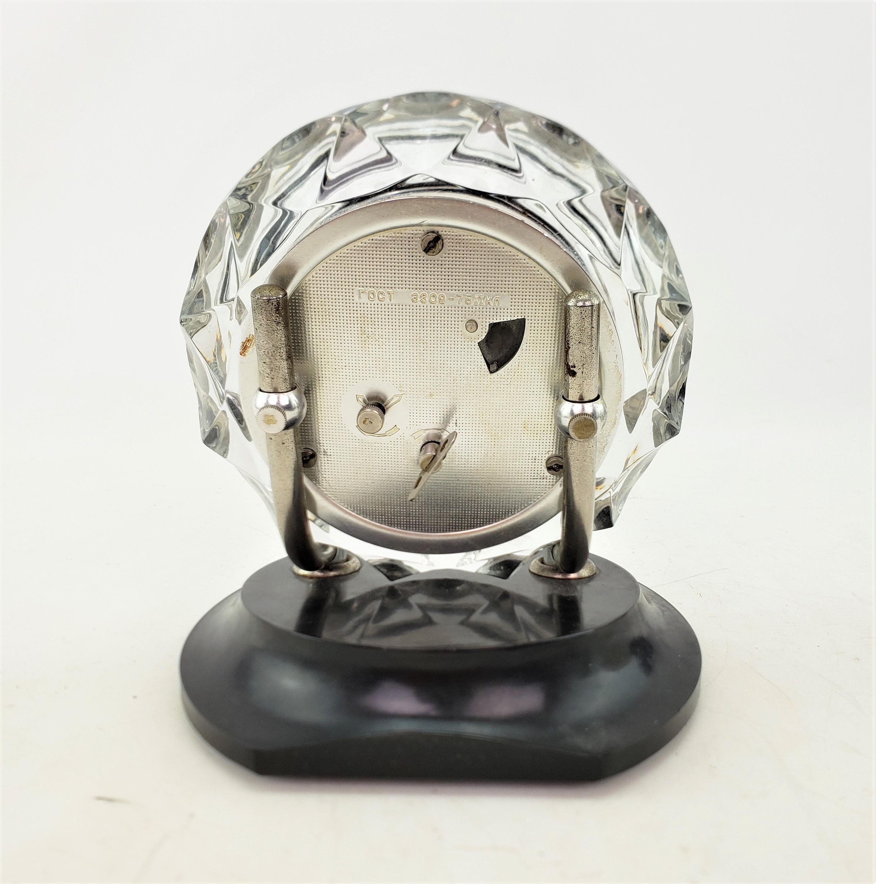 Machine-Made Art Deco Styled Russian Majak Mayak Crystal Table Clock with Blue Face For Sale