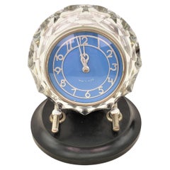 Art Deco Styled Russian Majak Mayak Crystal Table Clock with Blue Face