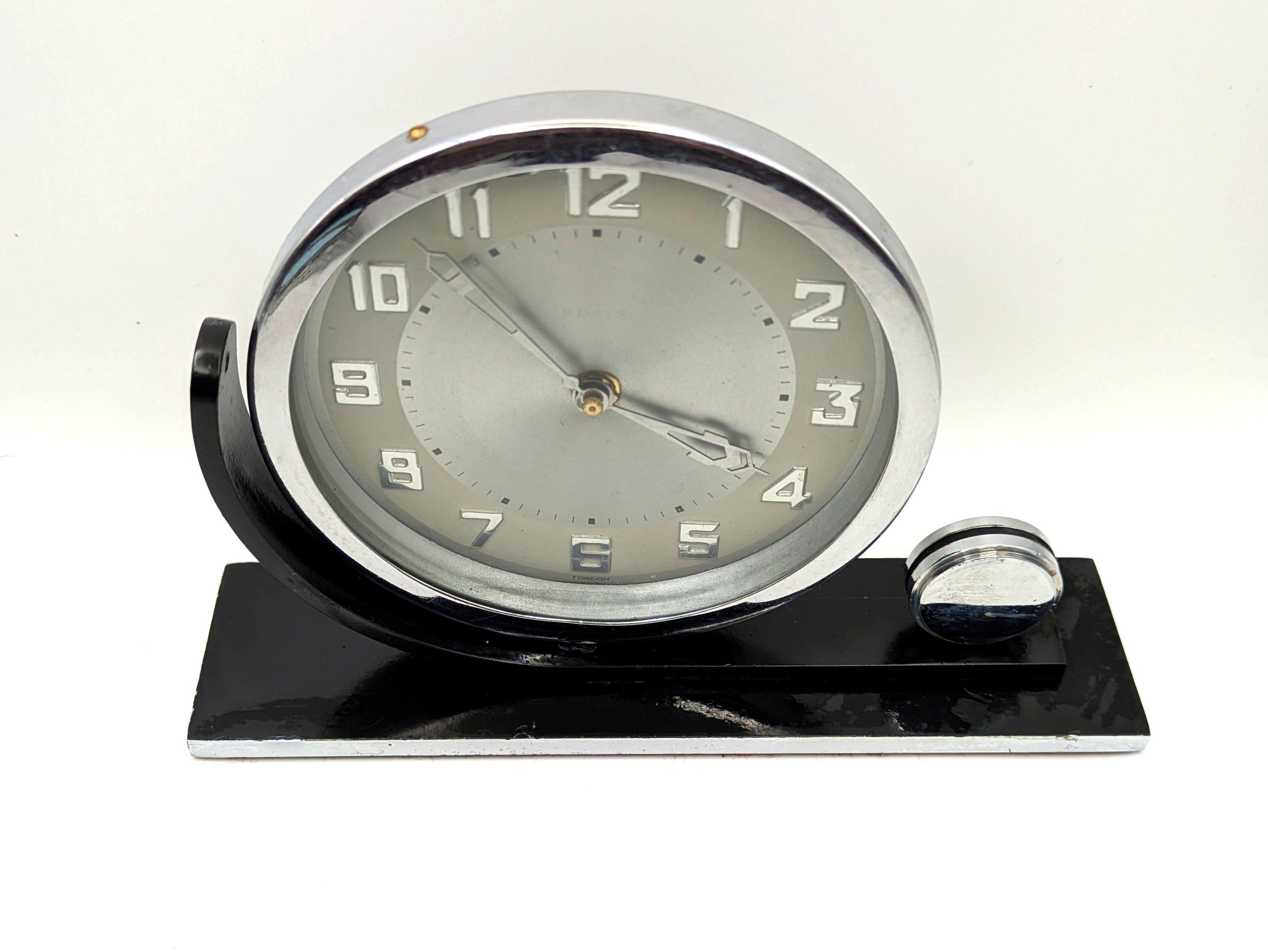 A fully restored Art Deco Style desk clock in full working condition.
The movement is made by Mauthe and has been fully disassembled, cleaned and reassembled back into working condition. It’s designed as an 8 day clock and keeps good time for at