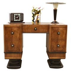 Vintage Art Deco Stylish Figured Walnut Desk, English, c1930