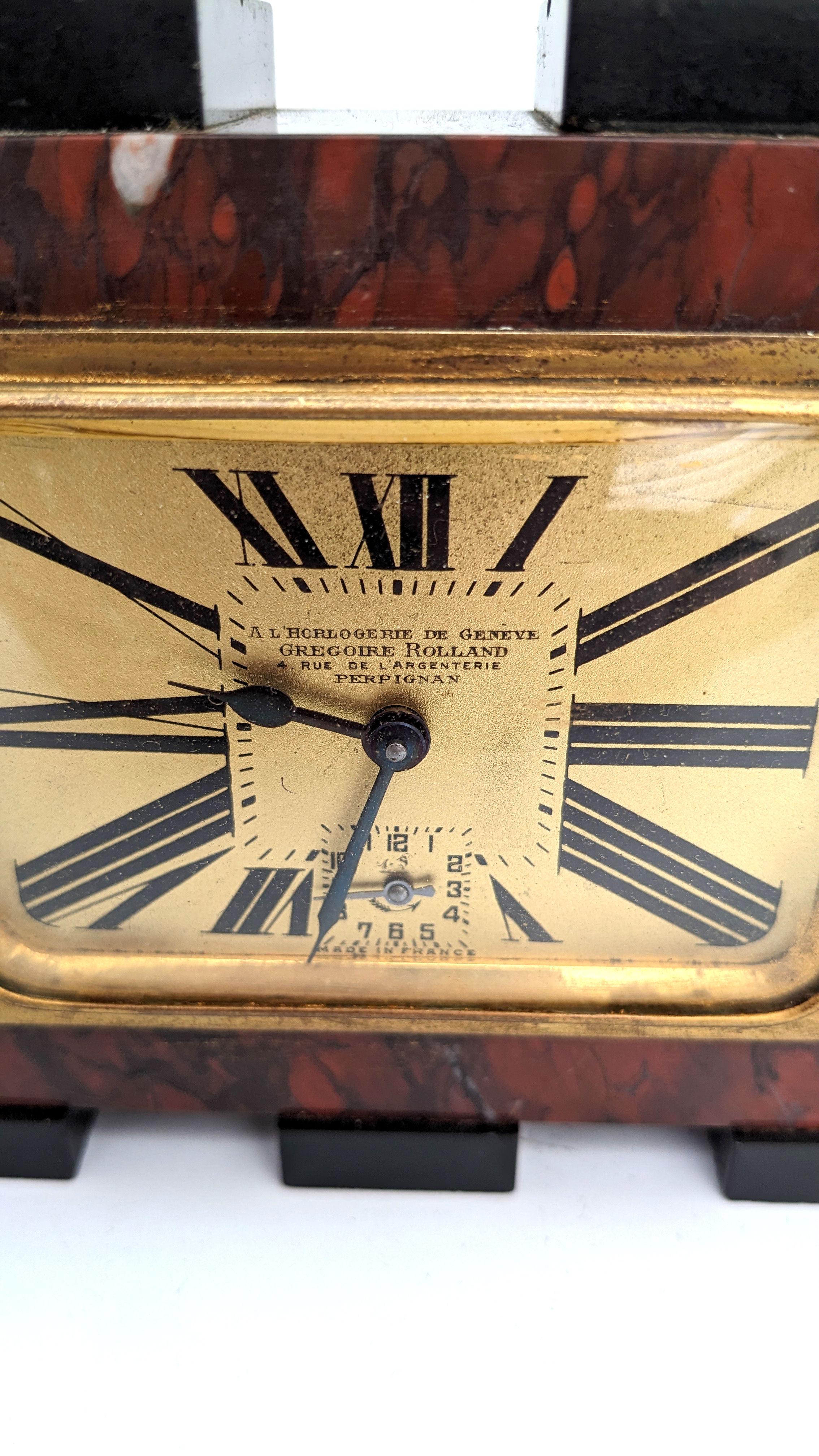 Art Deco Stylish French Marble Clock, c1930 For Sale 1