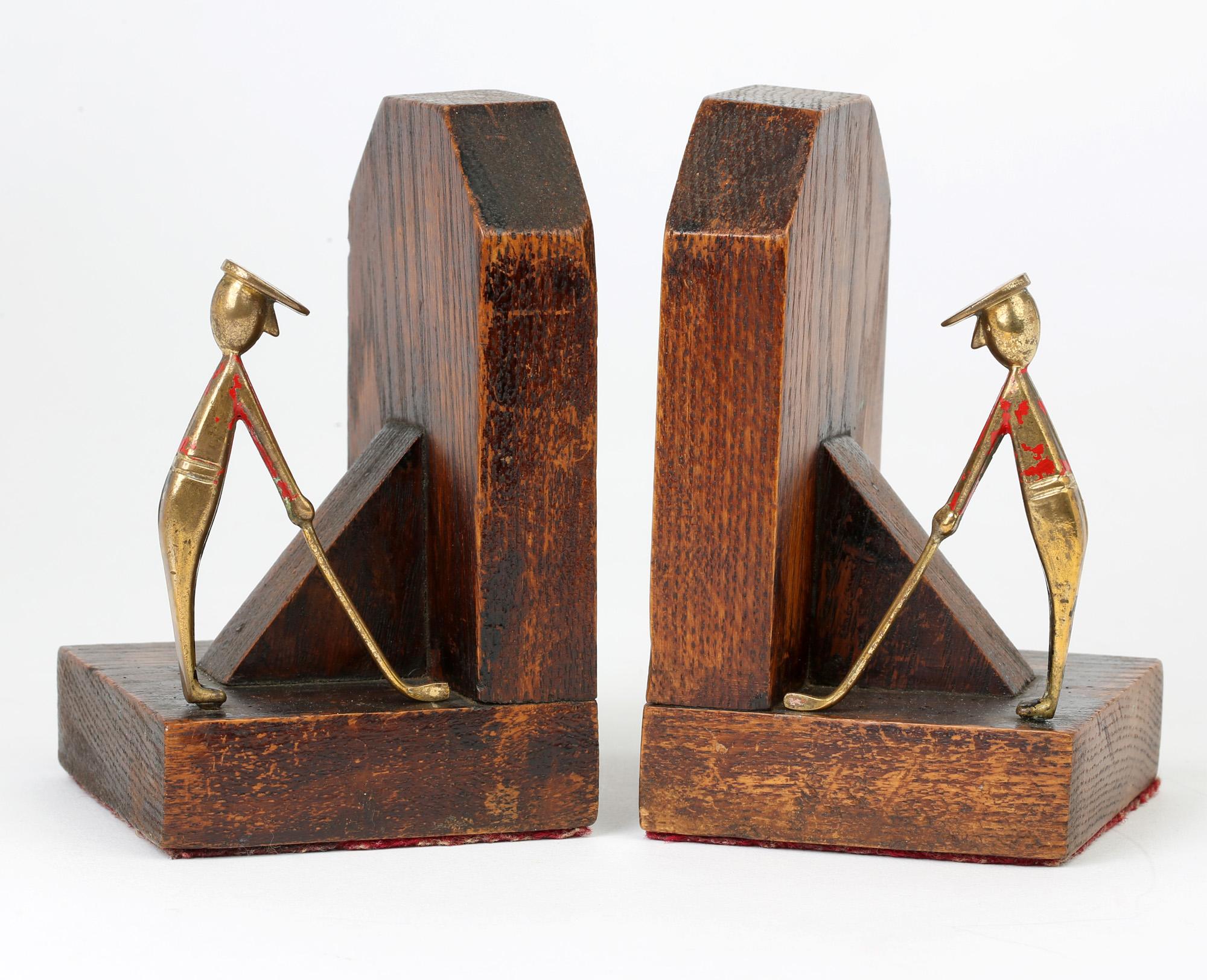 Art Deco Stylish Pair of Wooden Mounted Golfing Bookends In Fair Condition In Bishop's Stortford, Hertfordshire