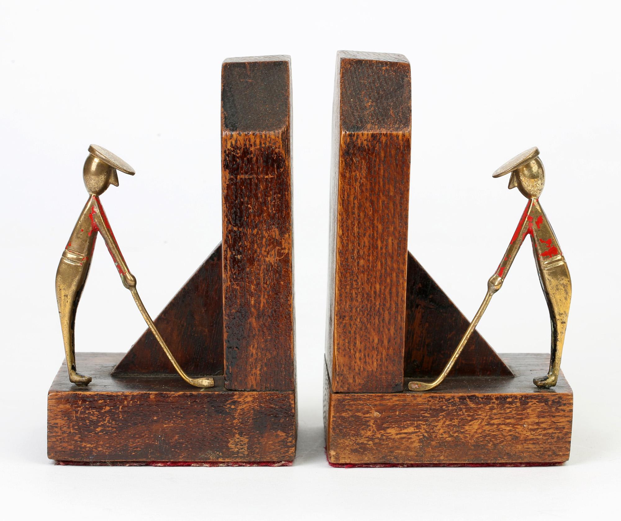Early 20th Century Art Deco Stylish Pair of Wooden Mounted Golfing Bookends