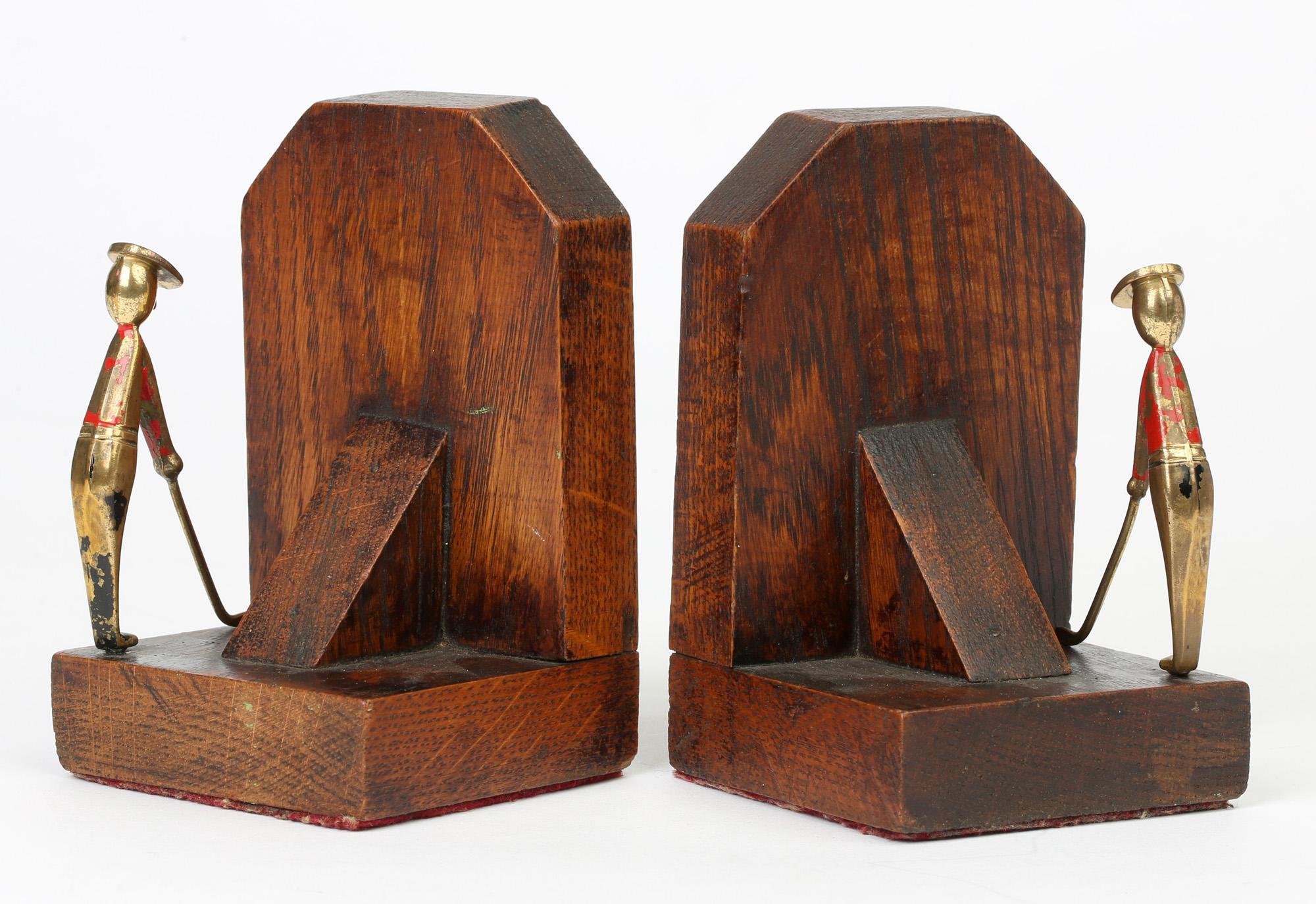 Art Deco Stylish Pair of Wooden Mounted Golfing Bookends 1