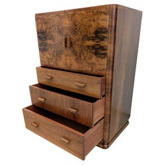 Art Deco Stylish Walnut  Linen Press, Tallboy, English, c1930