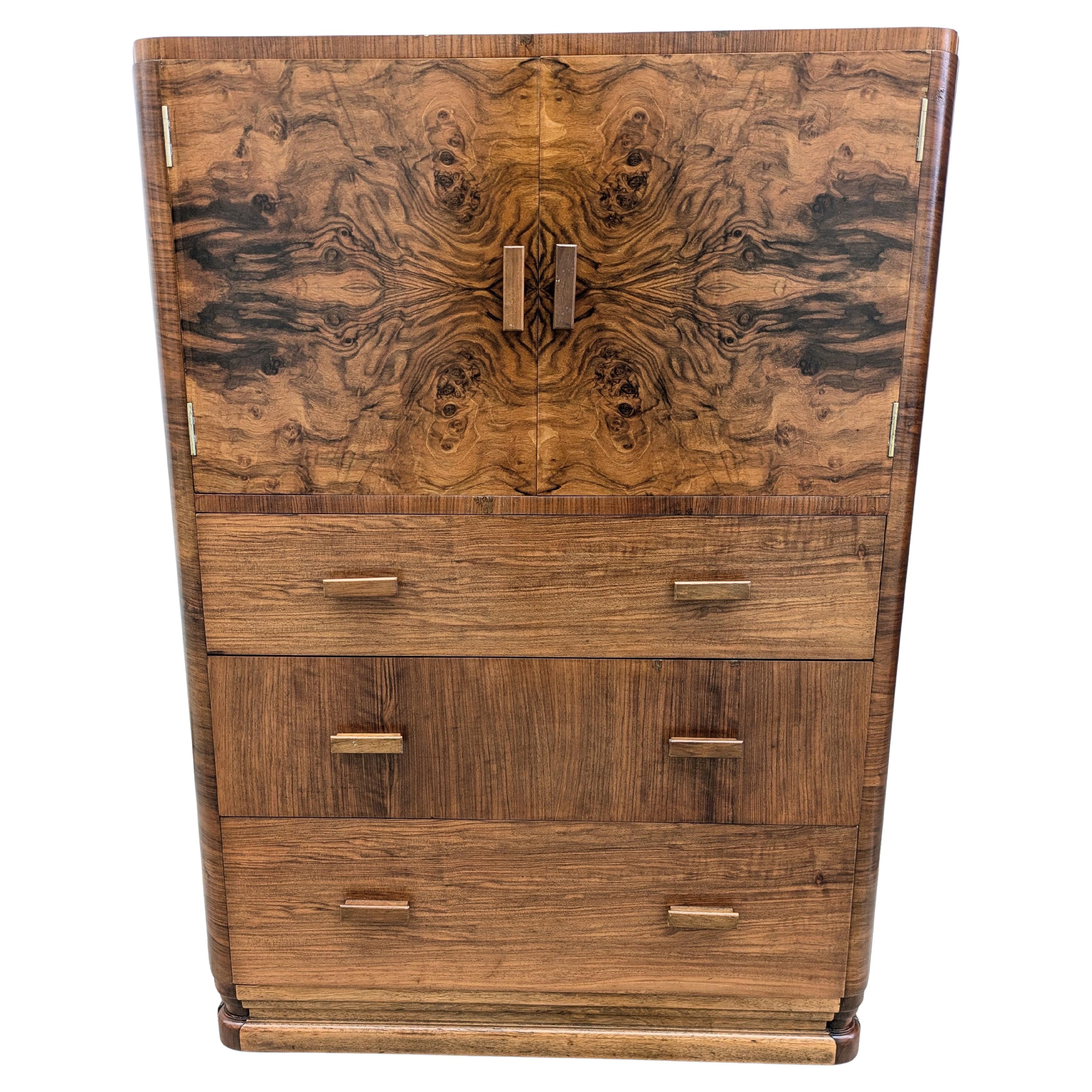 Art Deco Stylish Walnut  Linen Press, Tallboy, English, c1930