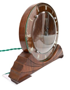 Art Deco Stylish Walnut Mantle Clock, English, c1930