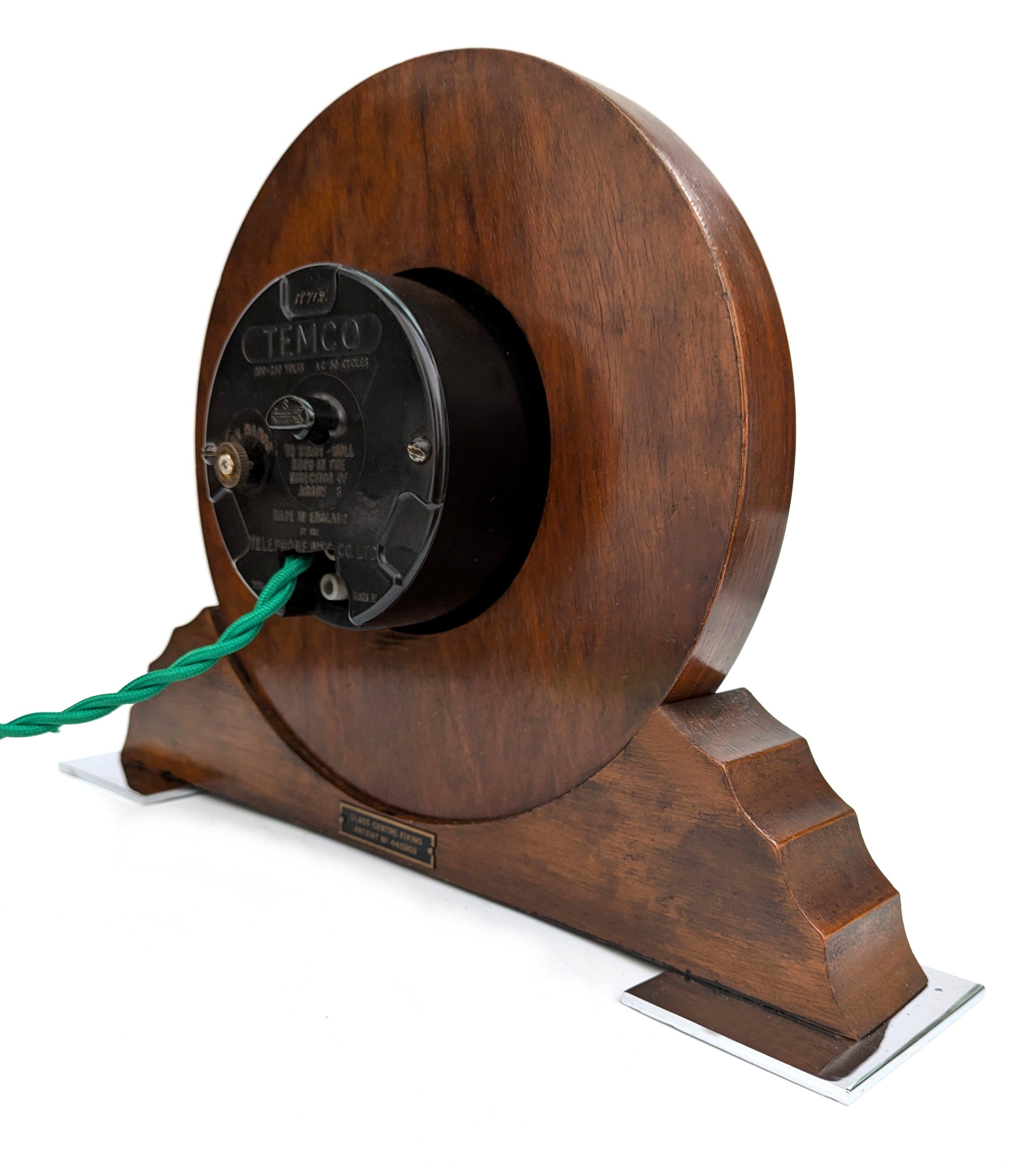 Glass Art Deco Stylish Walnut Mantle Clock, English, c1930 For Sale