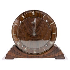 Art Deco Stylish Walnut Mantle Clock, English, c1930
