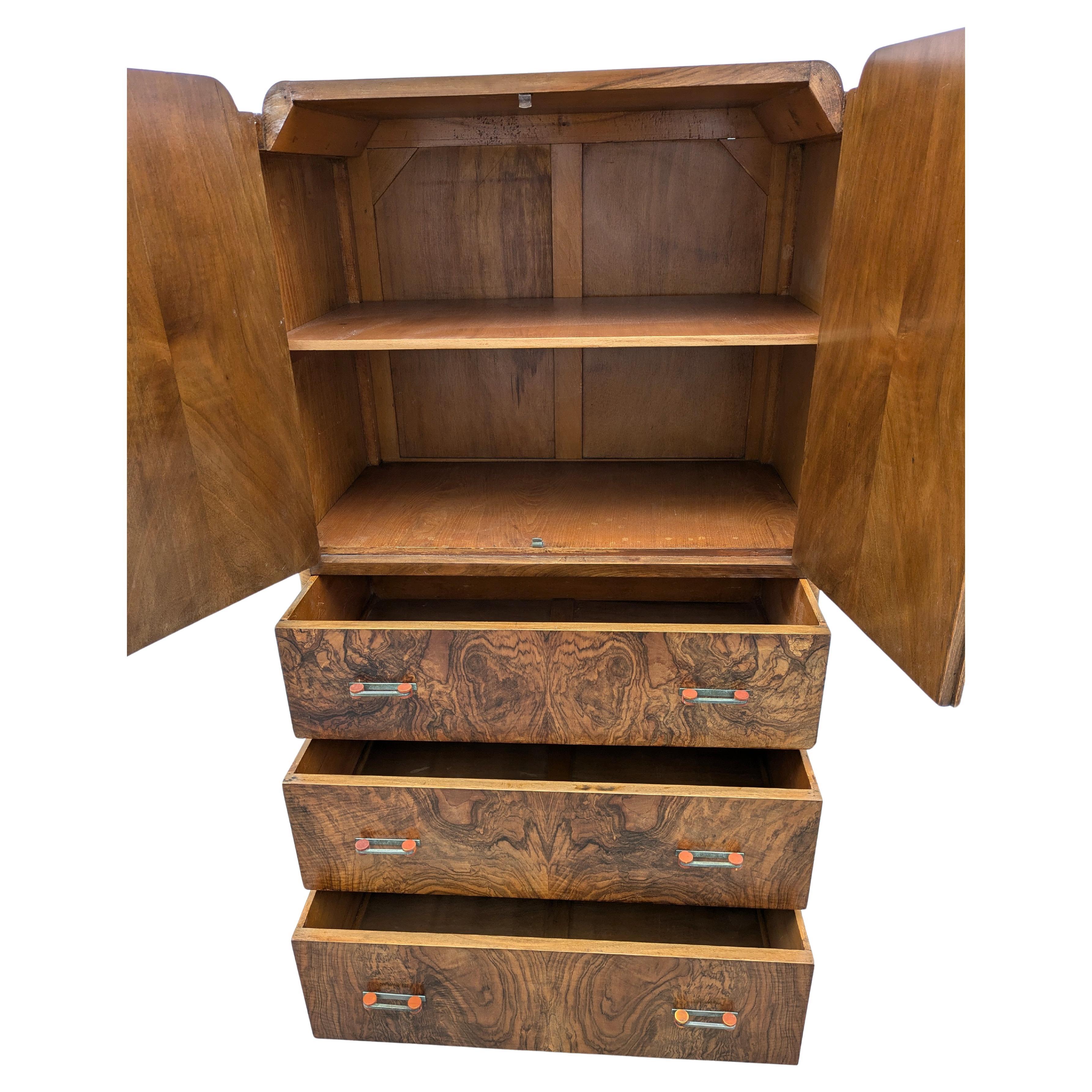 Art Deco Stylish Walnut  Wardrobe, Tallboy, English, c1930 In Good Condition In Devon, England