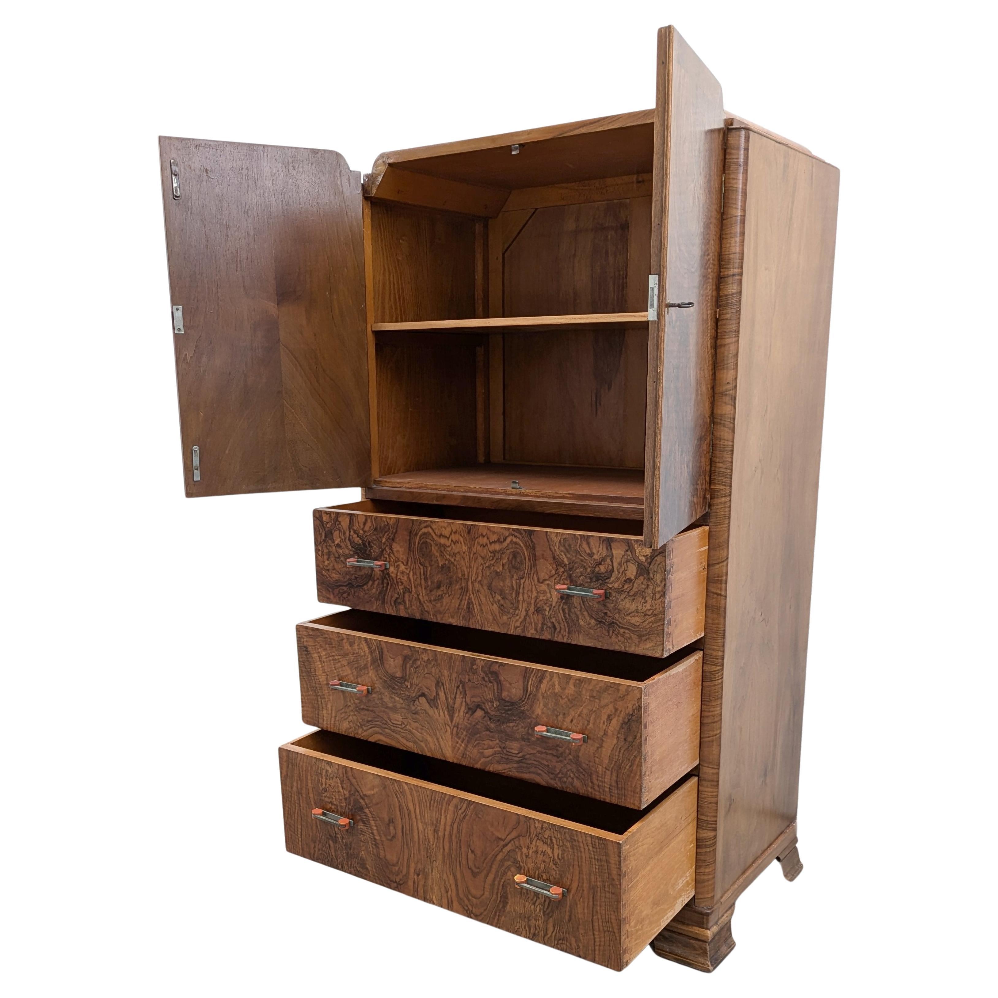 20th Century Art Deco Stylish Walnut  Wardrobe, Tallboy, English, c1930