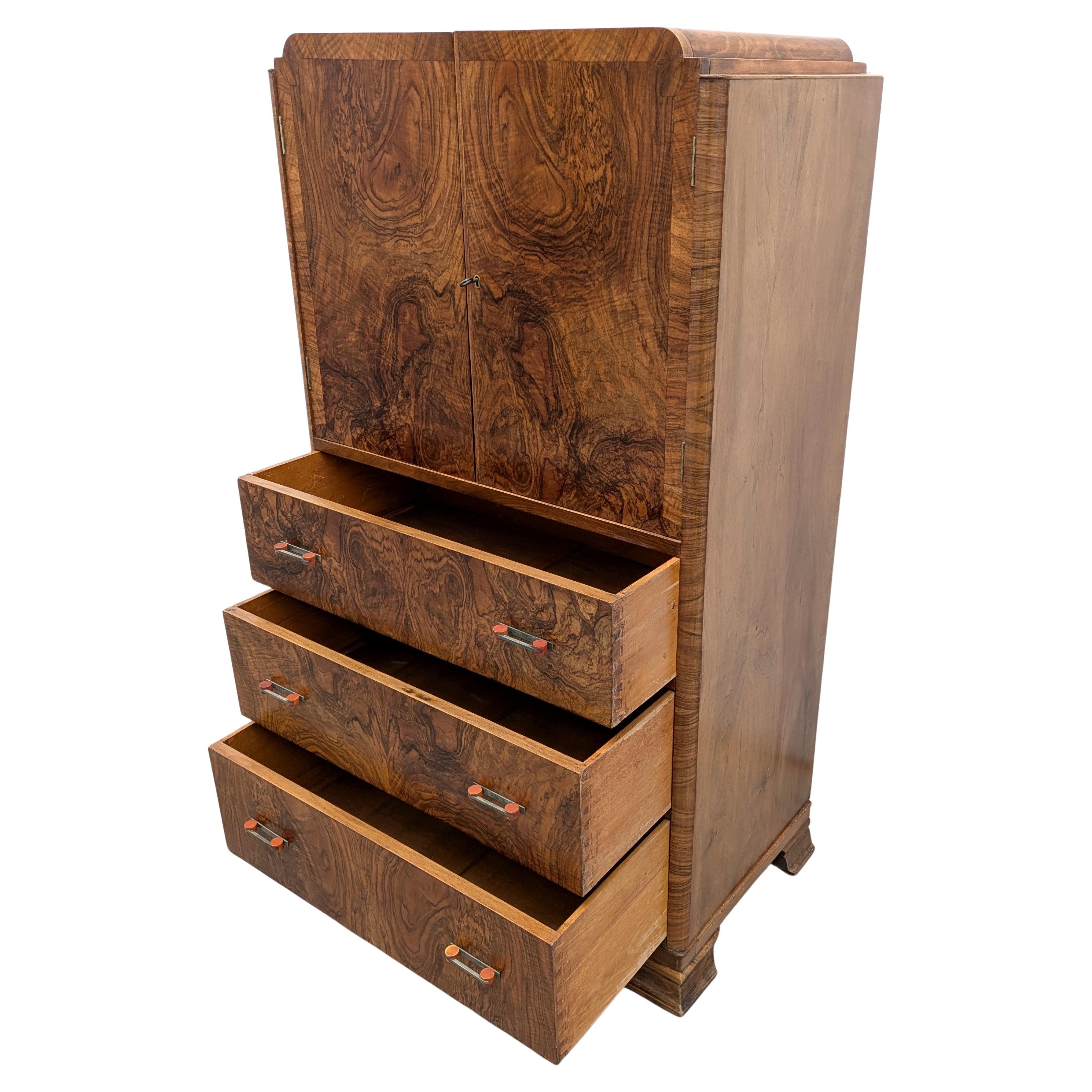 Art Deco Stylish Walnut  Wardrobe, Tallboy, English, c1930 2