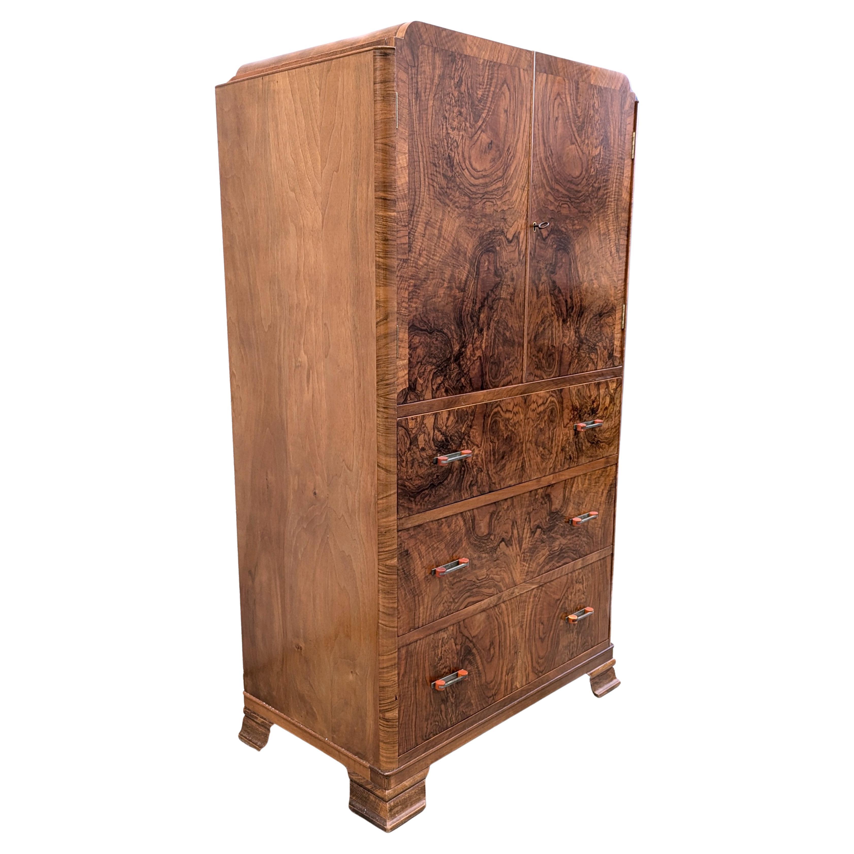 Art Deco Stylish Walnut  Wardrobe, Tallboy, English, c1930 3
