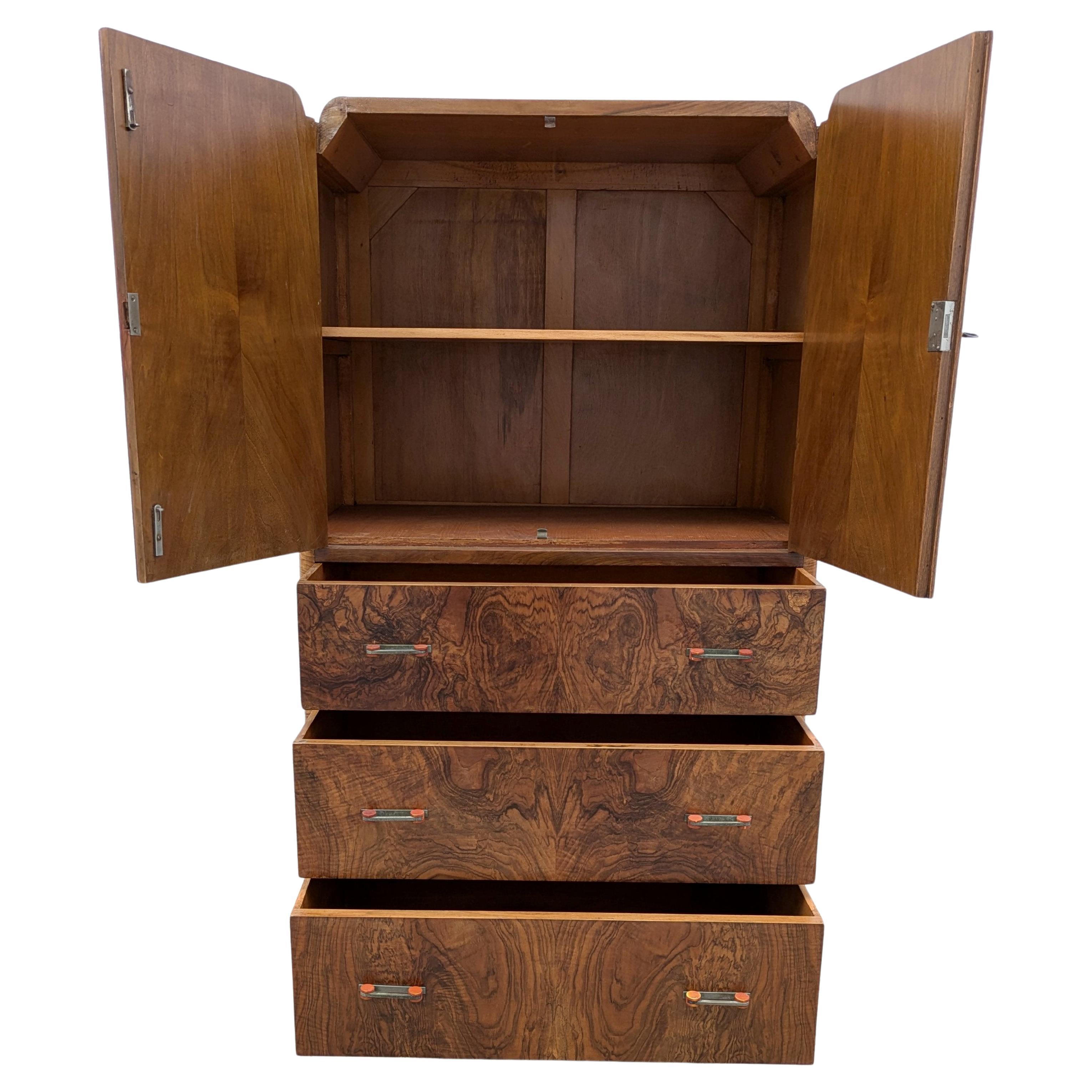 Art Deco Stylish Walnut  Wardrobe, Tallboy, English, c1930 4
