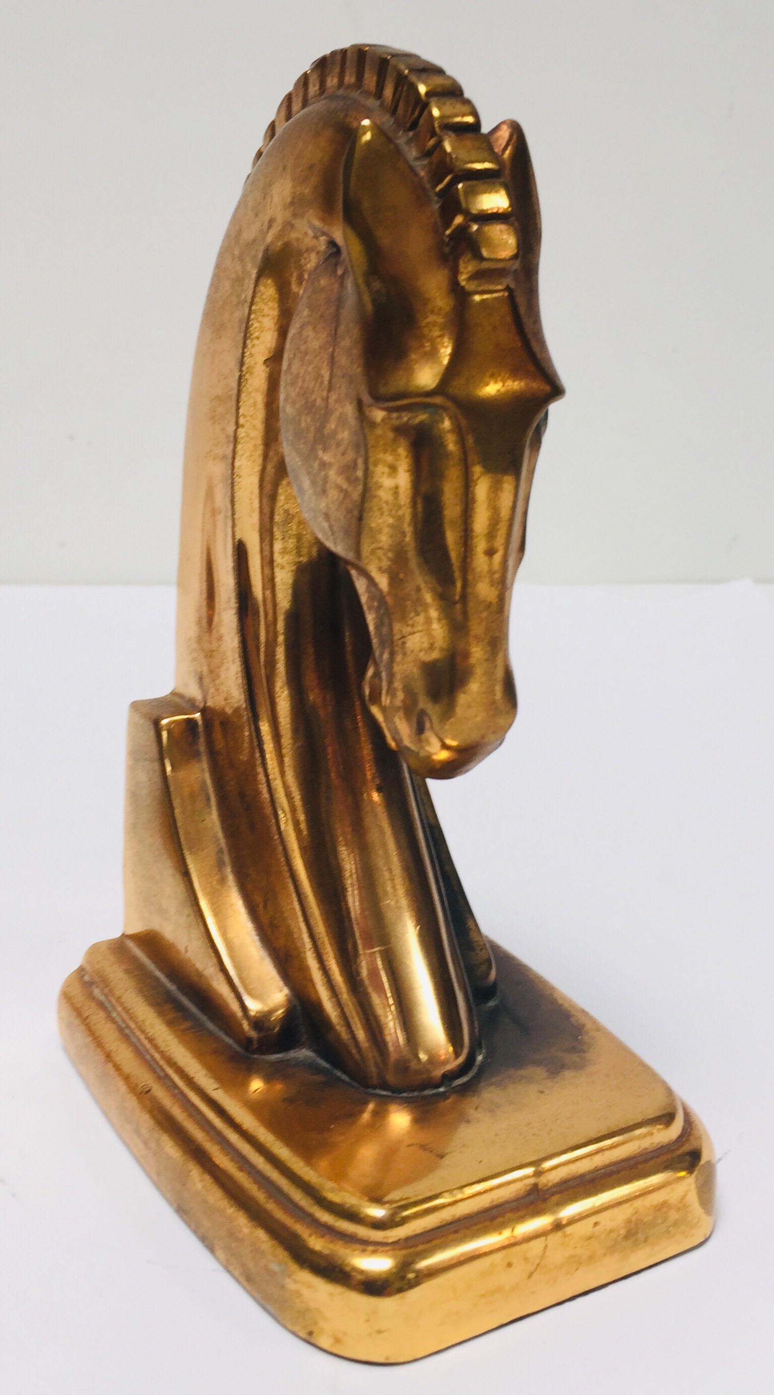 Art Deco Stylized Cast Brass Sculptures of Horse Bust Bookends 4