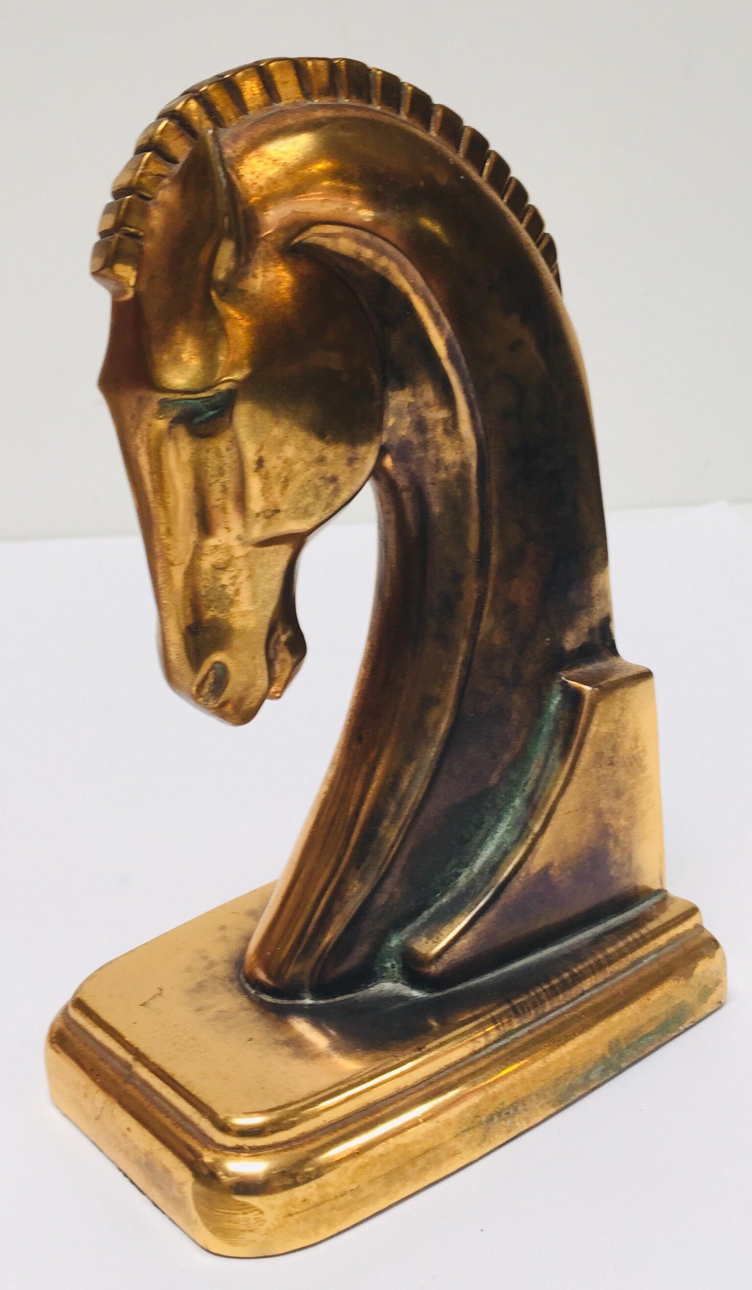 Art Deco Stylized Cast Brass Sculptures of Horse Bust Bookends 5