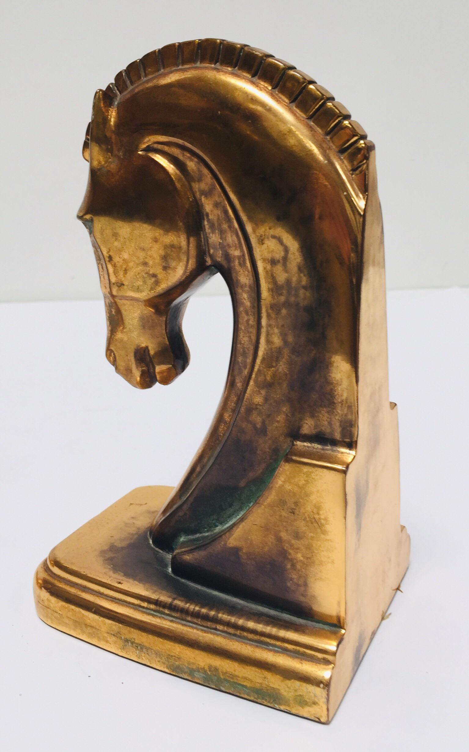 Art Deco Stylized Cast Brass Sculptures of Horse Bust Bookends 6